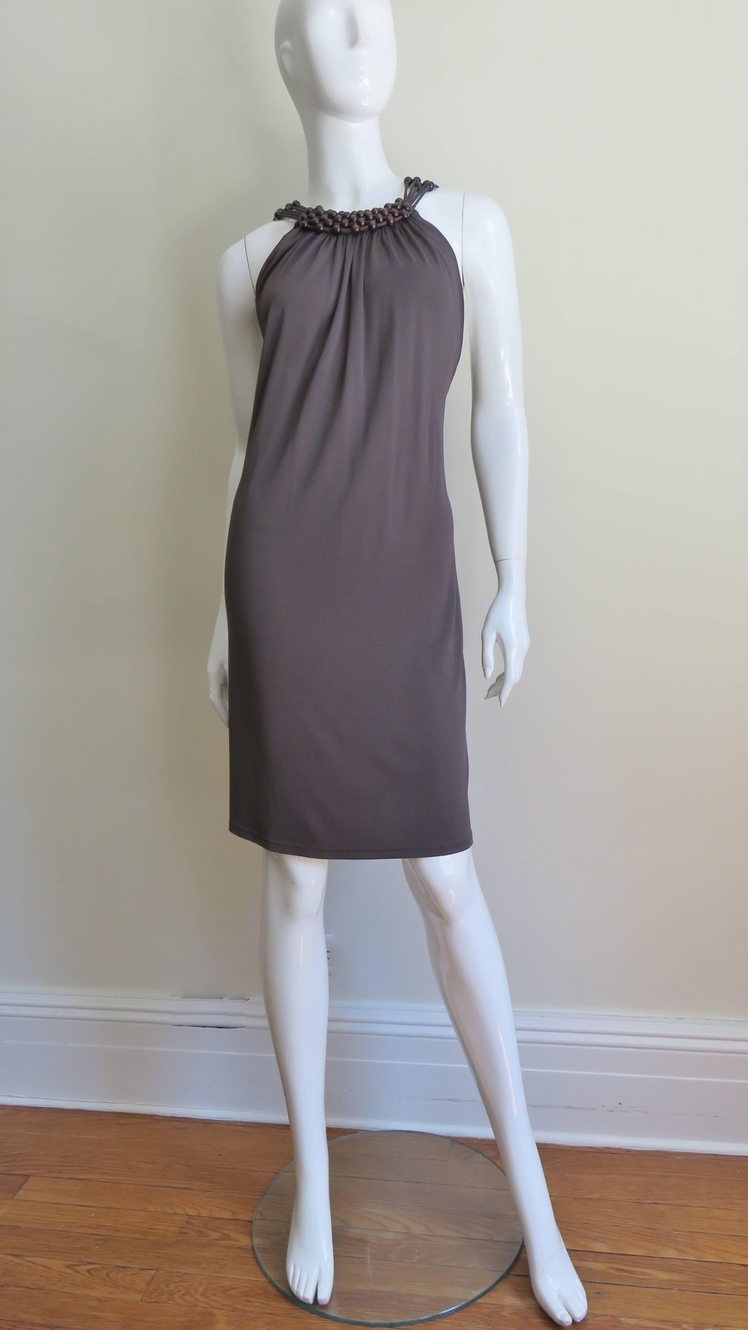 Celine Brown Cut out Back Dress avec bordure de perles S/S 2003 en vente 7