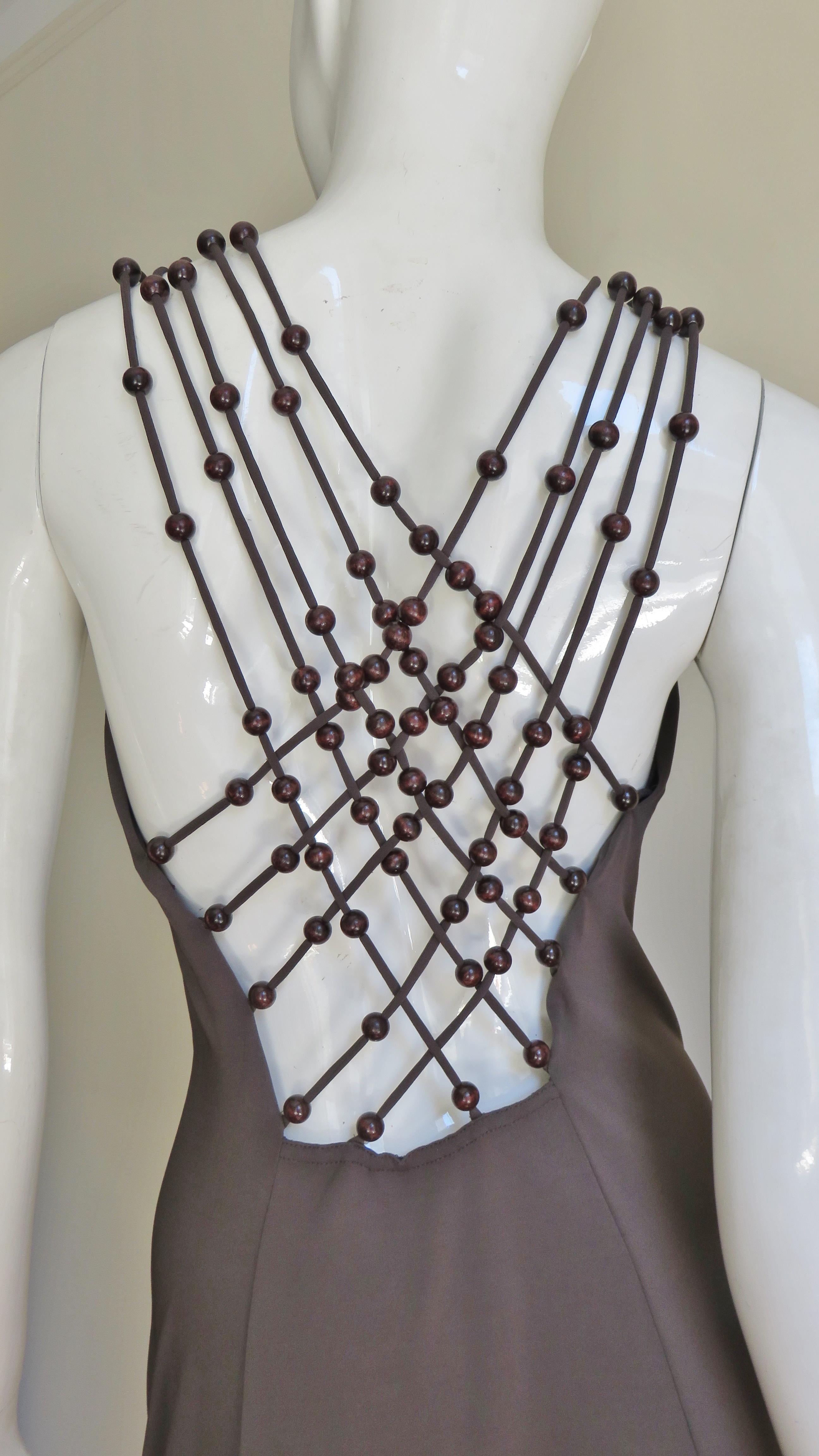 Noir Celine Brown Cut out Back Dress avec bordure de perles S/S 2003 en vente