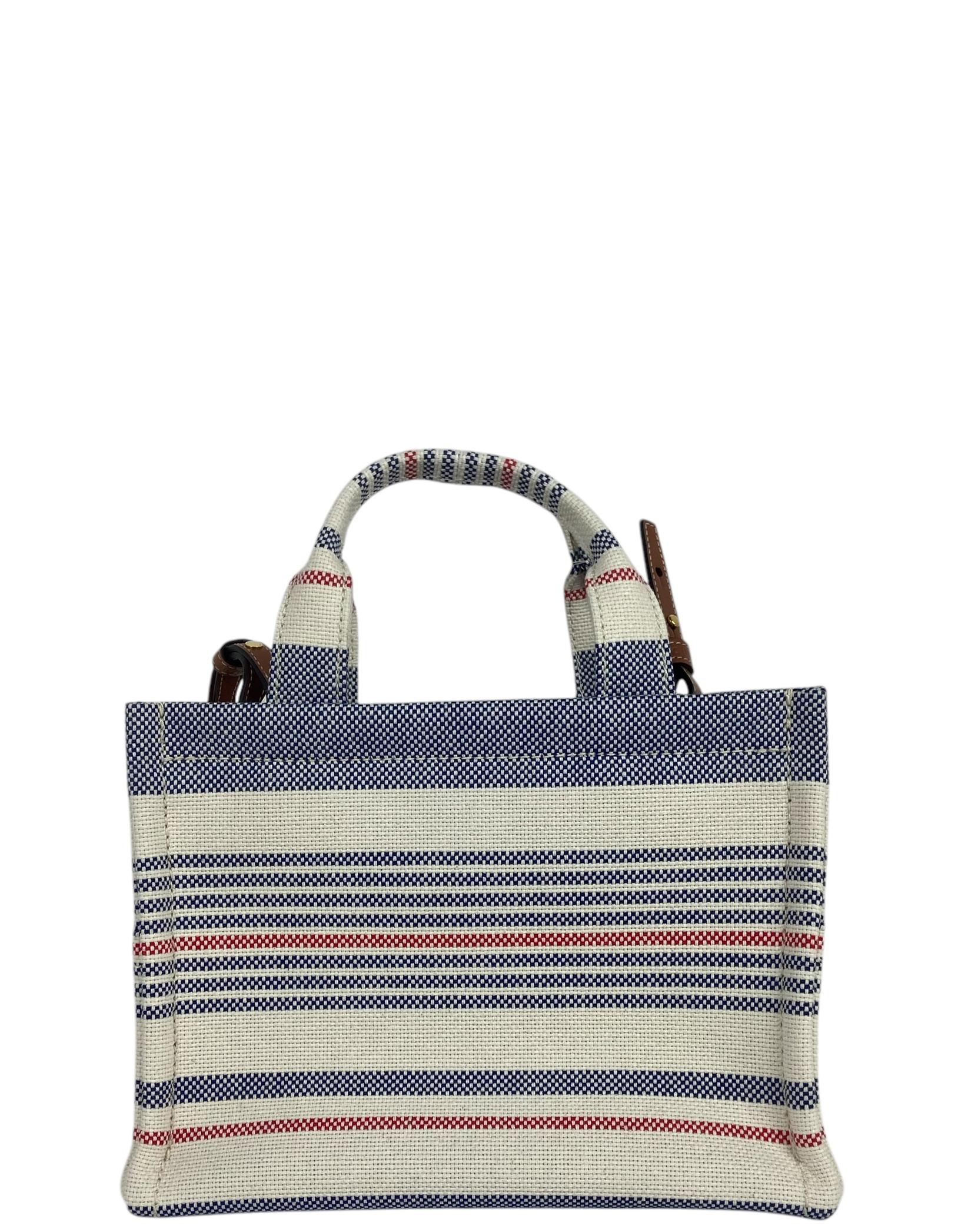 Celine Striped Canvas Small Cabas Thais Bag w/ Calfskin Triomphe In Excellent Condition For Sale In New York, NY