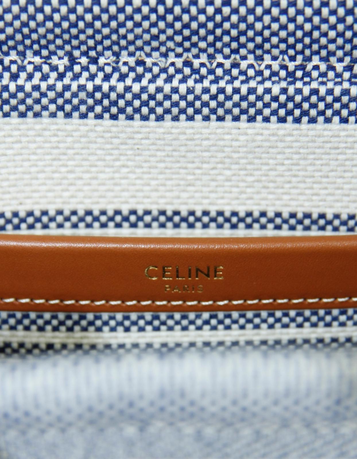 Celine Striped Canvas Small Cabas Thais Bag w/ Calfskin Triomphe For Sale 3