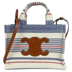Celine Striped Canvas Small Cabas Thais Bag w/ Calfskin Triomphe