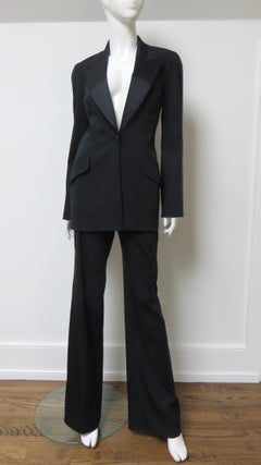 Traje de esmoquin de seda sutil Celine Años 90