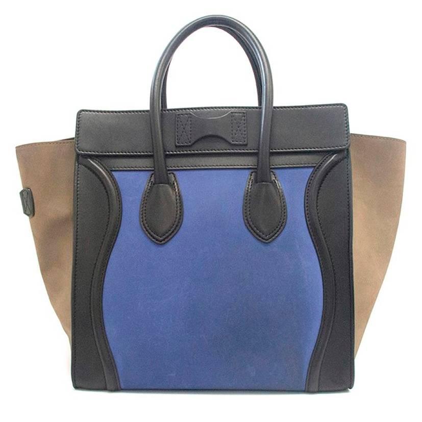 Celine suede colbat blue and taupe luggage tote.

Celine suede colbat blue and taupe luggage tote. Hardly ever used, slight marks to suede leather on front side and back - barley noticeable, please use zoom on images for more detail. Comes with dust