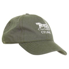 CELINE Sulky olive green cotton white carriage logo baseball cap hat 59cm