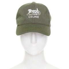 Celine Cappellino da baseball in cotone verde oliva con logo bianco, taglia 59 cm