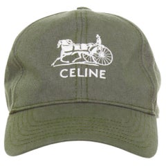 CELINE Sulky olive green cotton white carriage logo baseball cap hat 59cm