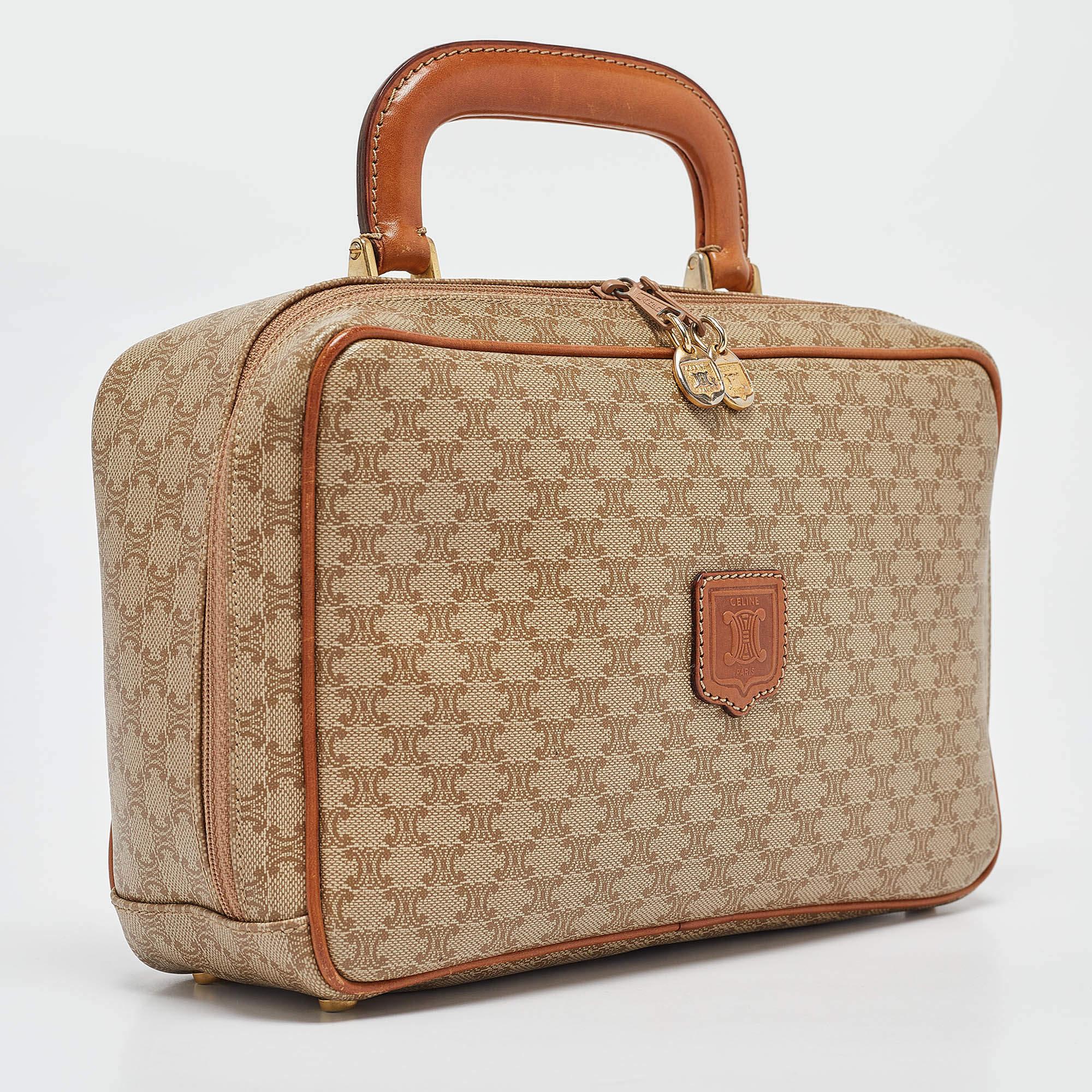 Brown Celine Tan/Beige Macadam Coated Canvas Top Handle Bag