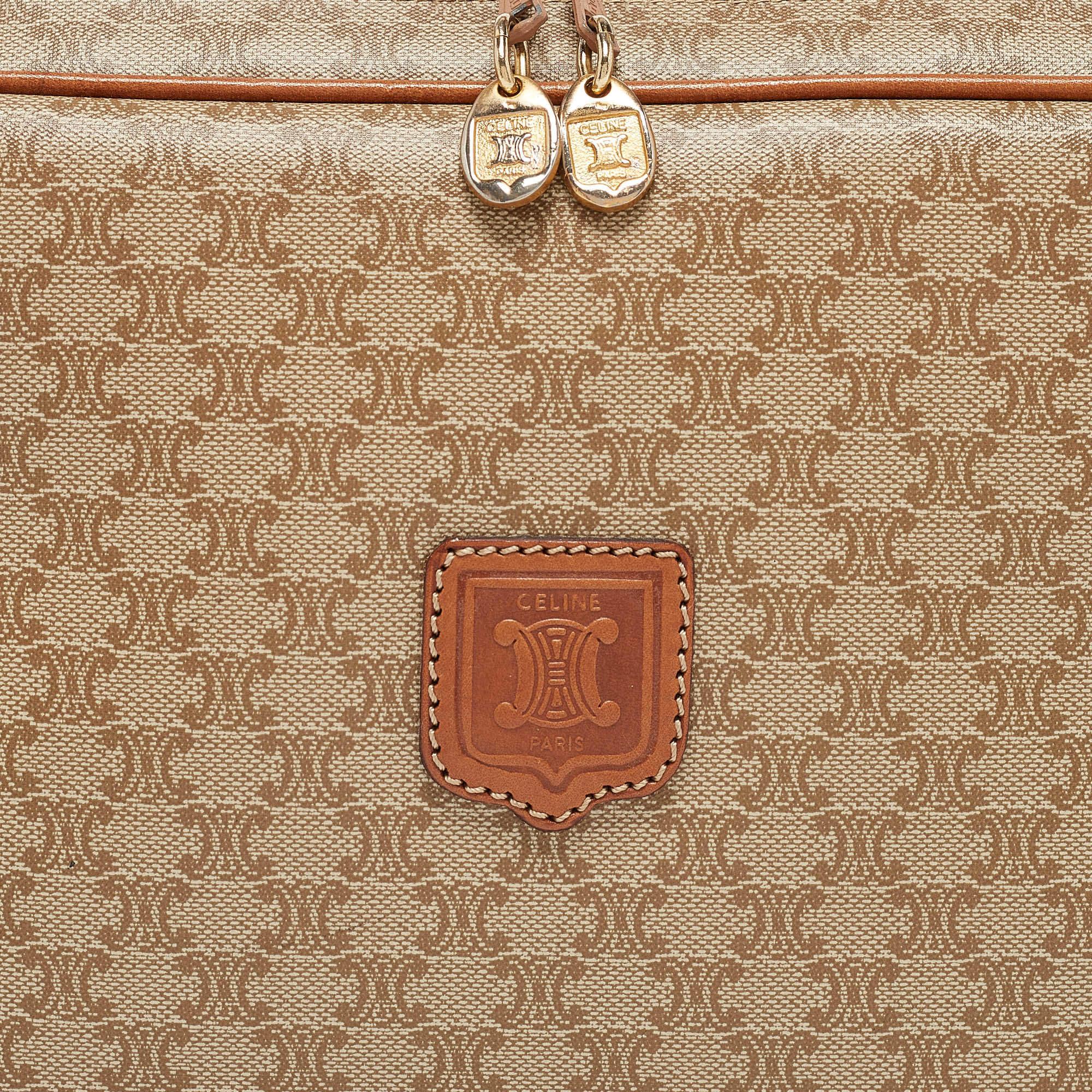 Women's Celine Tan/Beige Macadam Coated Canvas Top Handle Bag