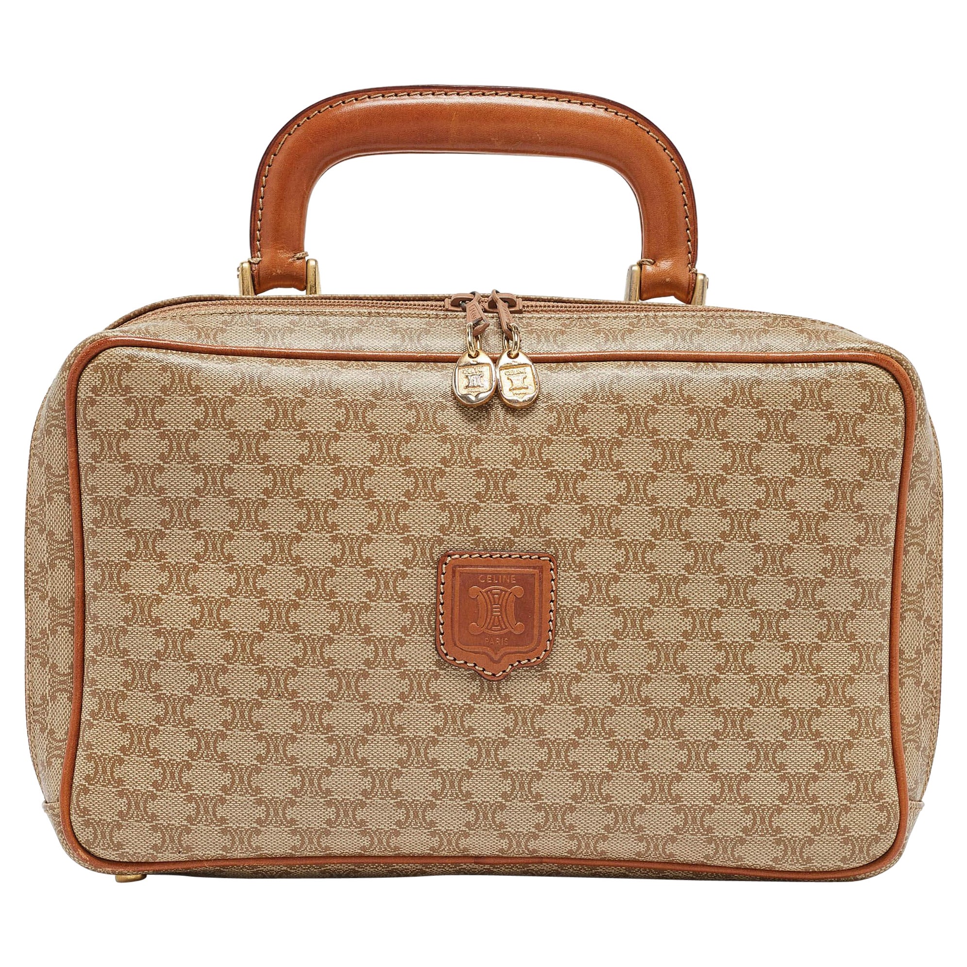 Celine Tan/Beige Macadam Coated Canvas Top Handle Bag