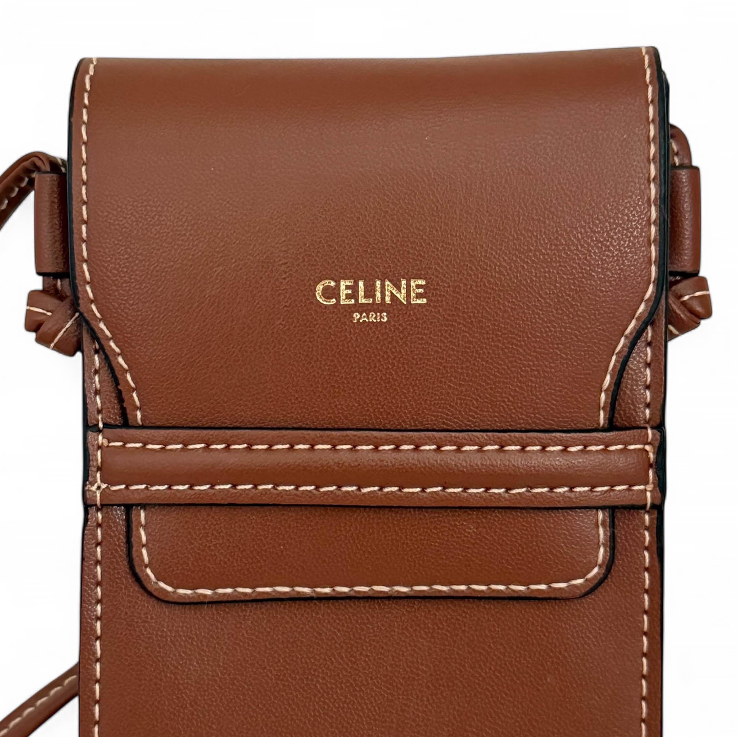 CELINE braunes Leder SUNGLASSES POUCH Crossbody Tasche Damen im Angebot