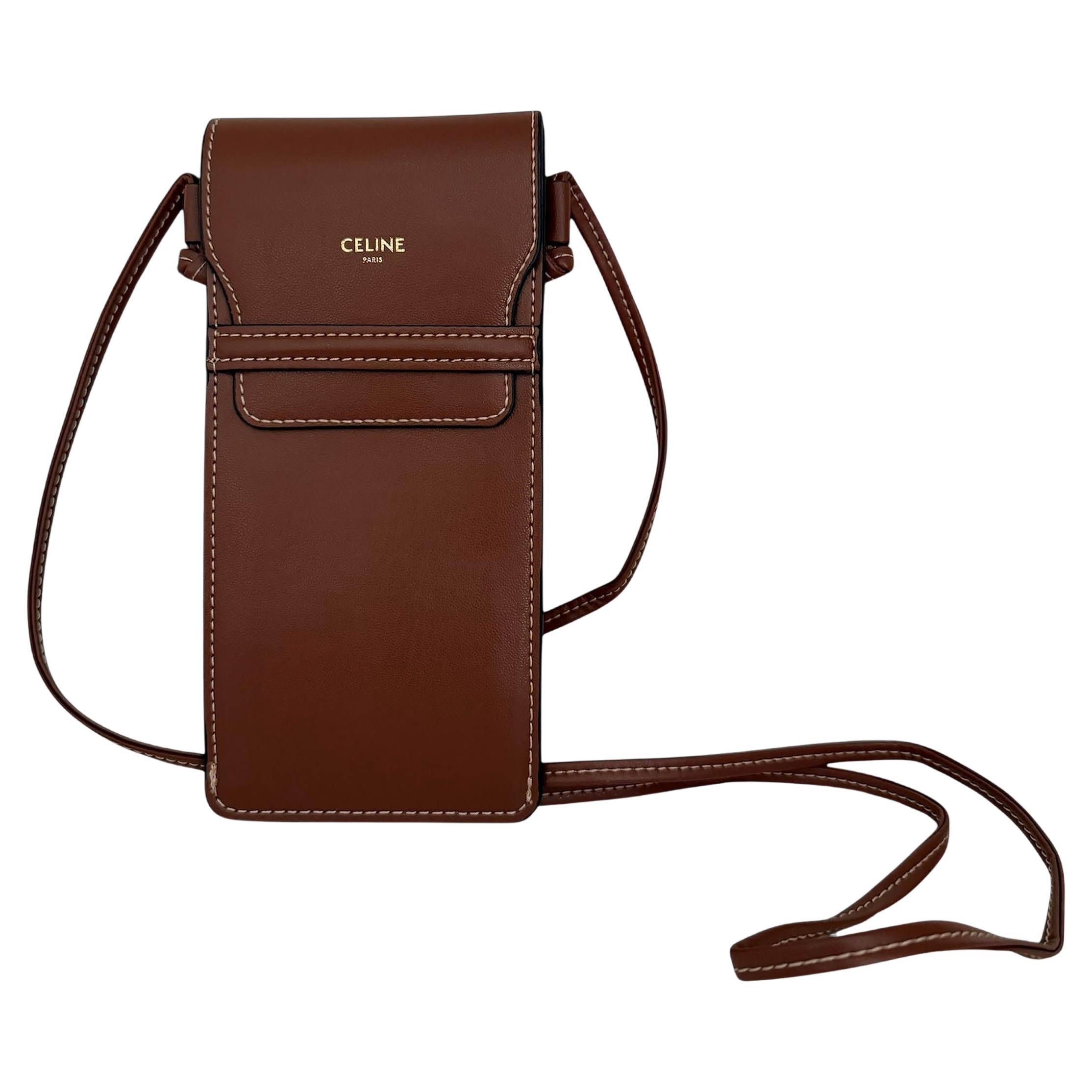 CELINE tan brown leather SUNGLASSES POUCH Crossbody Bag
