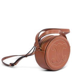 CELINE tan brown Triomphe leather OVAL Shoulder Bag