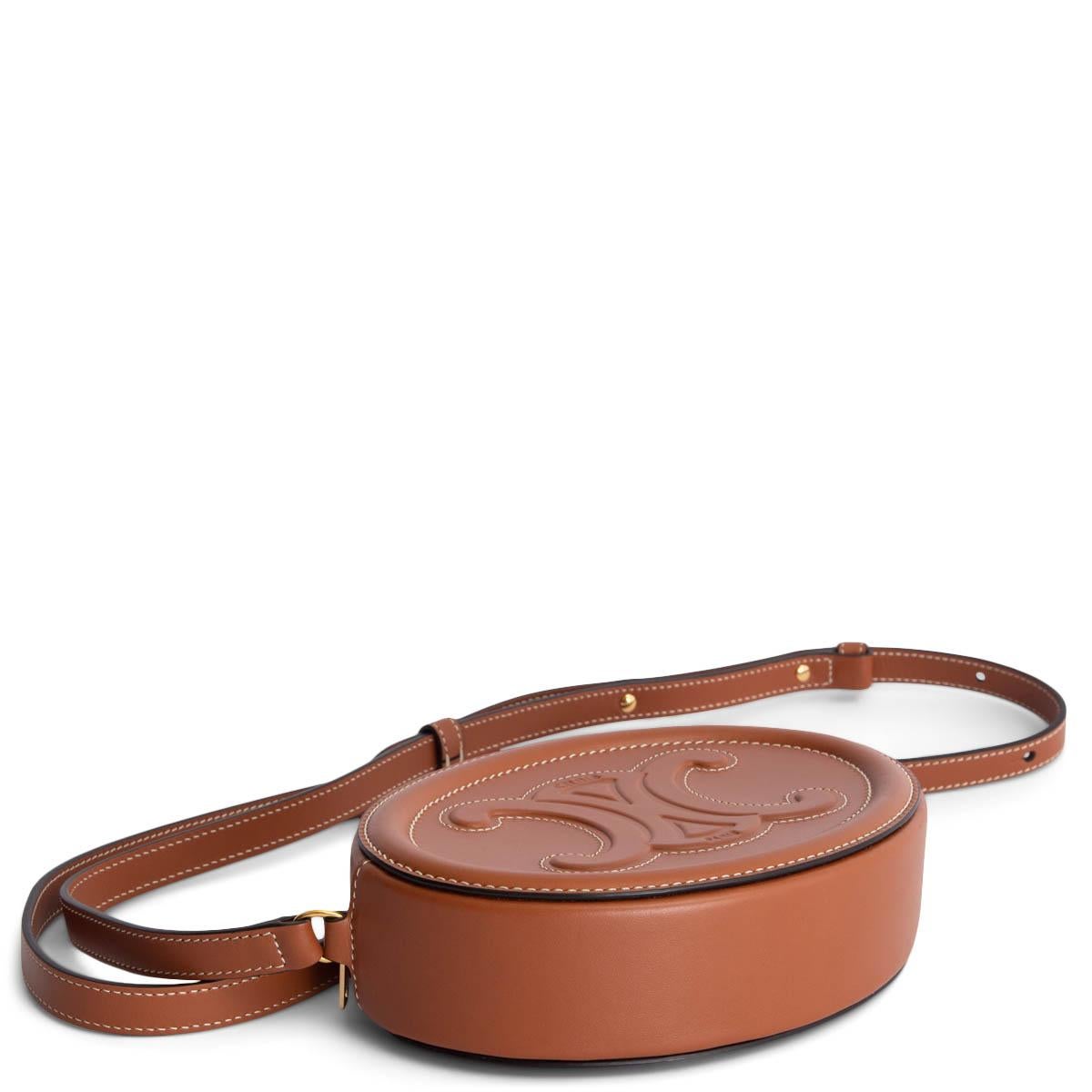 Women's CELINE tan brown Triomphe leather OVAL Shoulder Bag