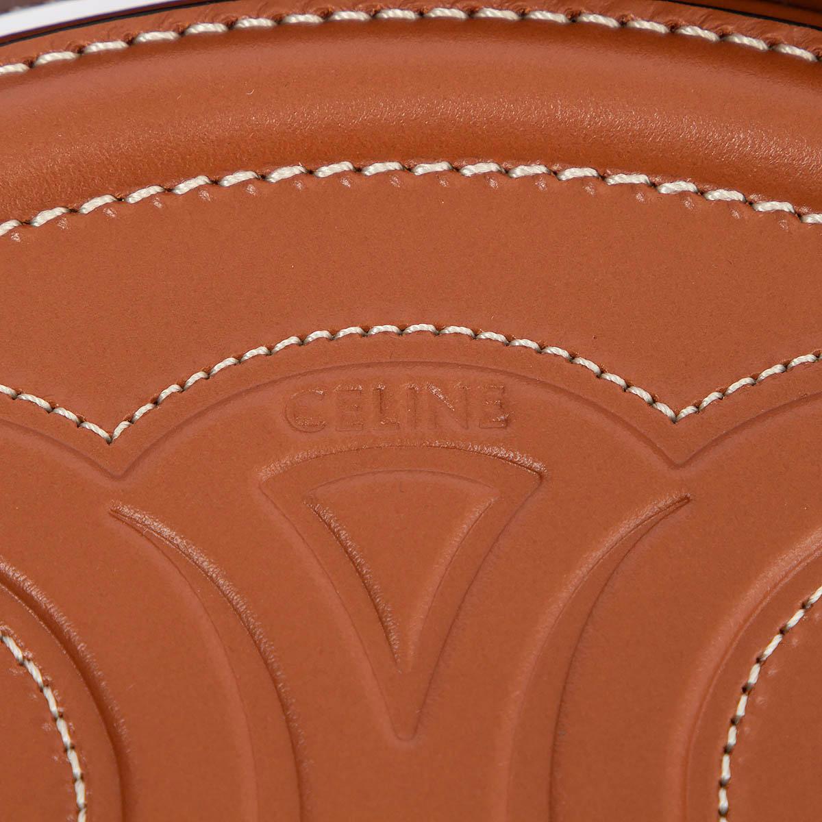 CELINE tan brown Triomphe leather OVAL Shoulder Bag 1