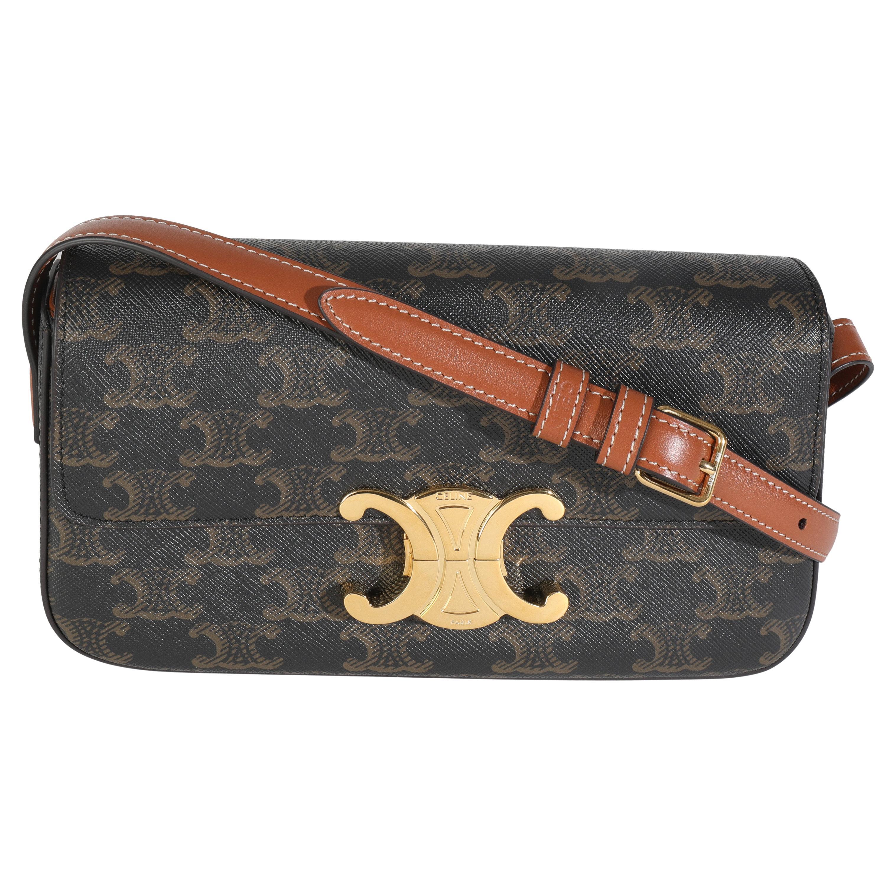 Celine Tan Calfskin Brown Triomphe Canvas Claude Bag For Sale