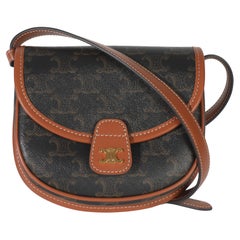 Celine Tan Calfskin Brown Triomphe Canvas Mini Besace