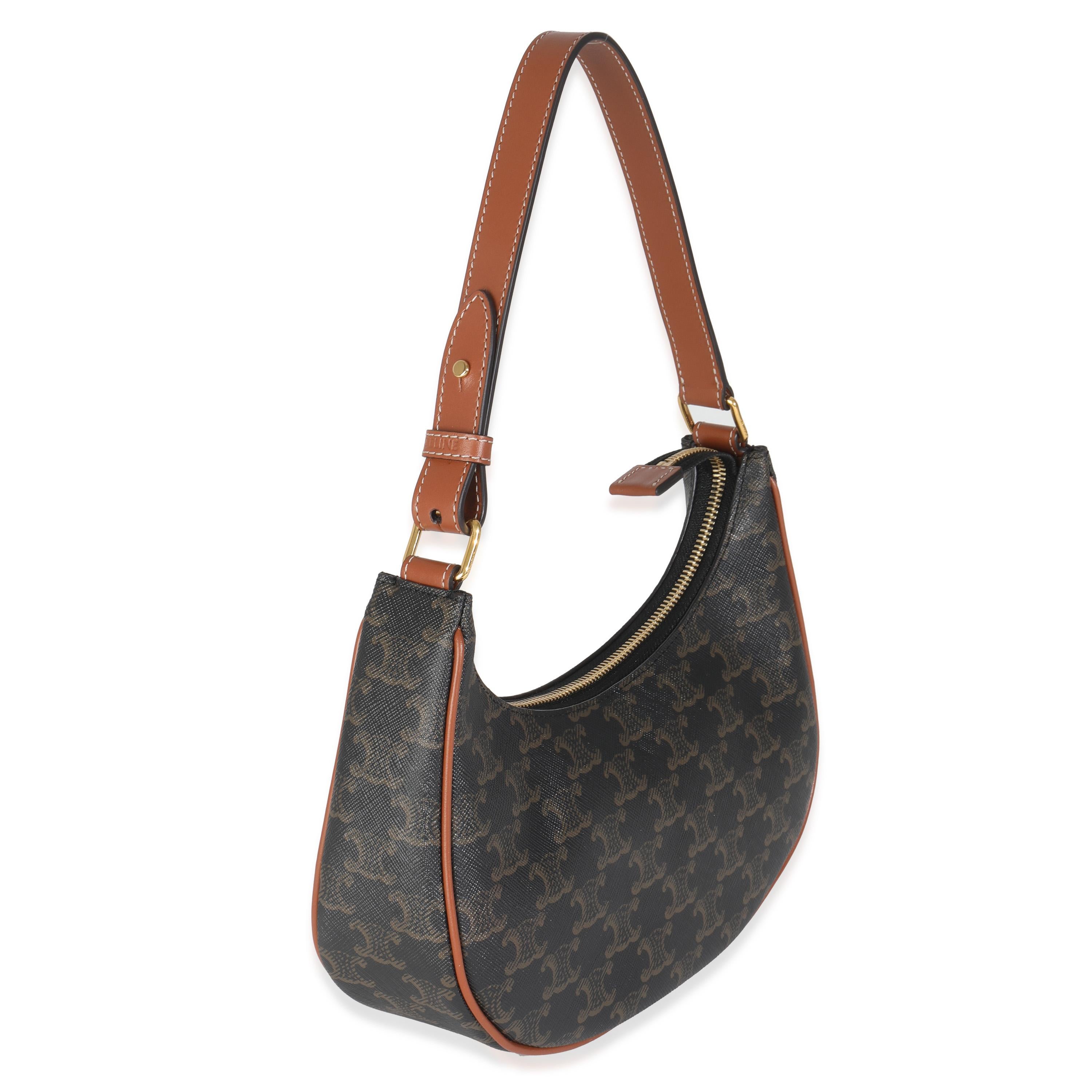 Black Celine Tan Calfskin Triomphe Canvas Ava Shoulder Bag For Sale