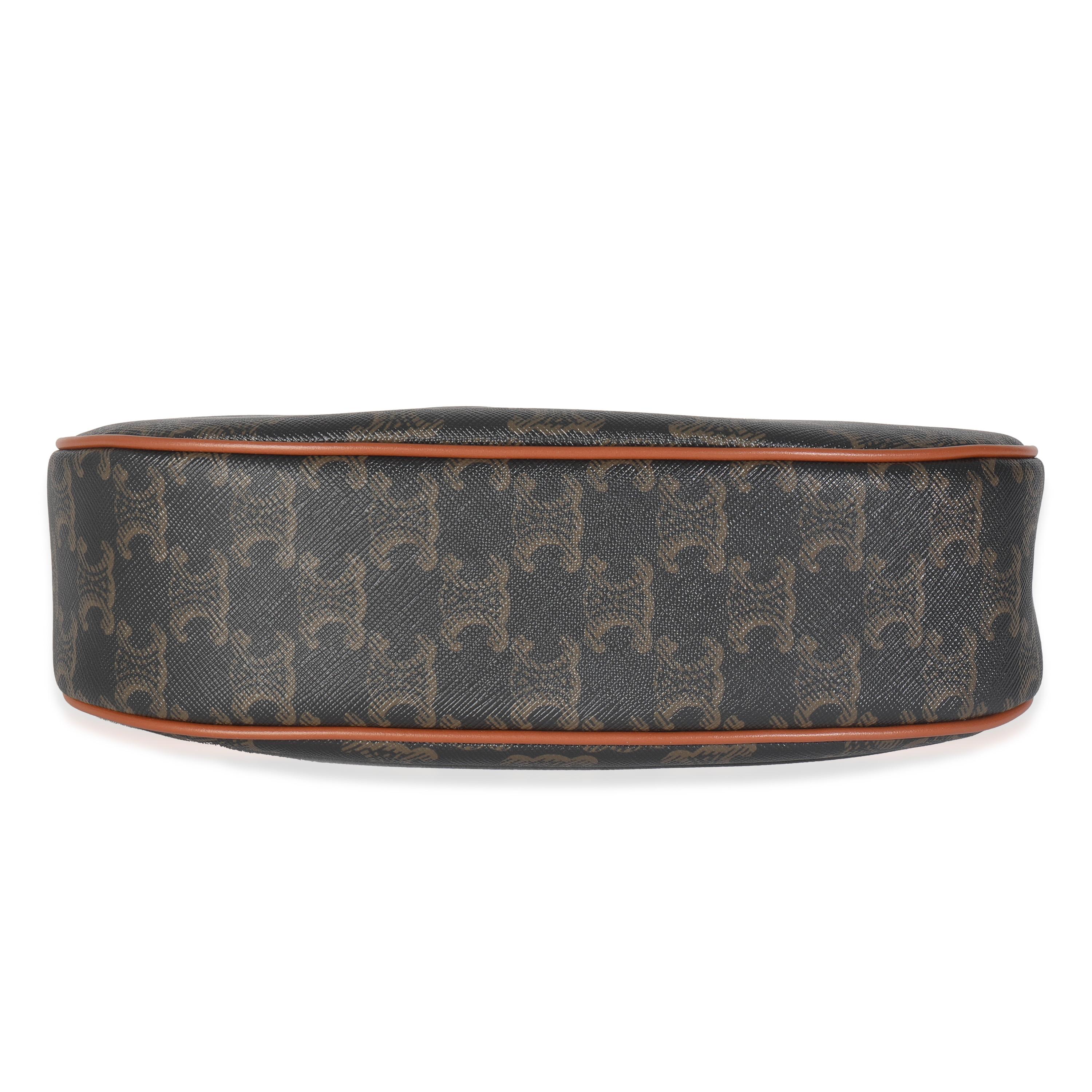 Celine Tan Calfskin Triomphe Canvas Ava Shoulder Bag For Sale 2