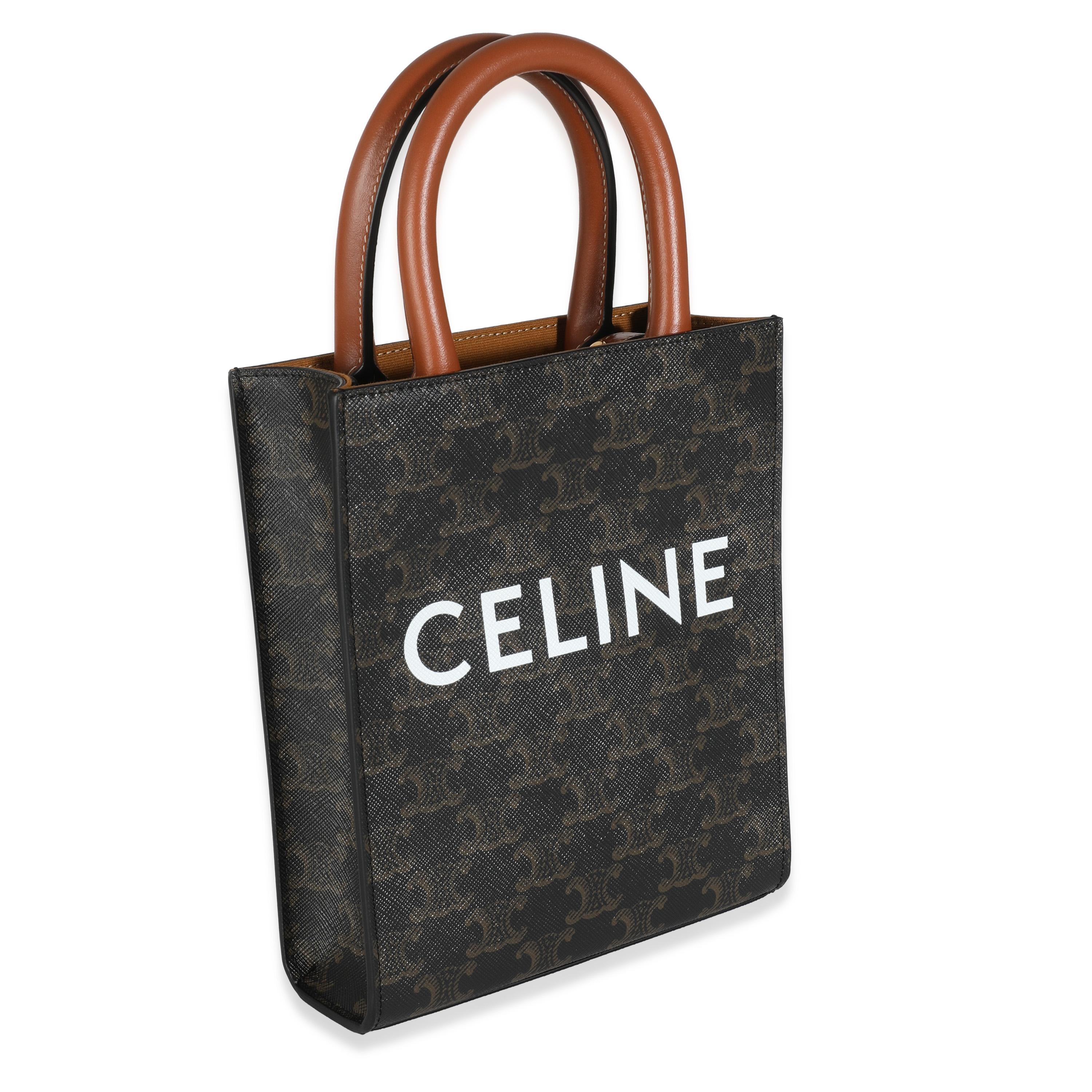 Black Celine Tan Calfskin Triomphe Canvas Mini Vertical Cabas Tote