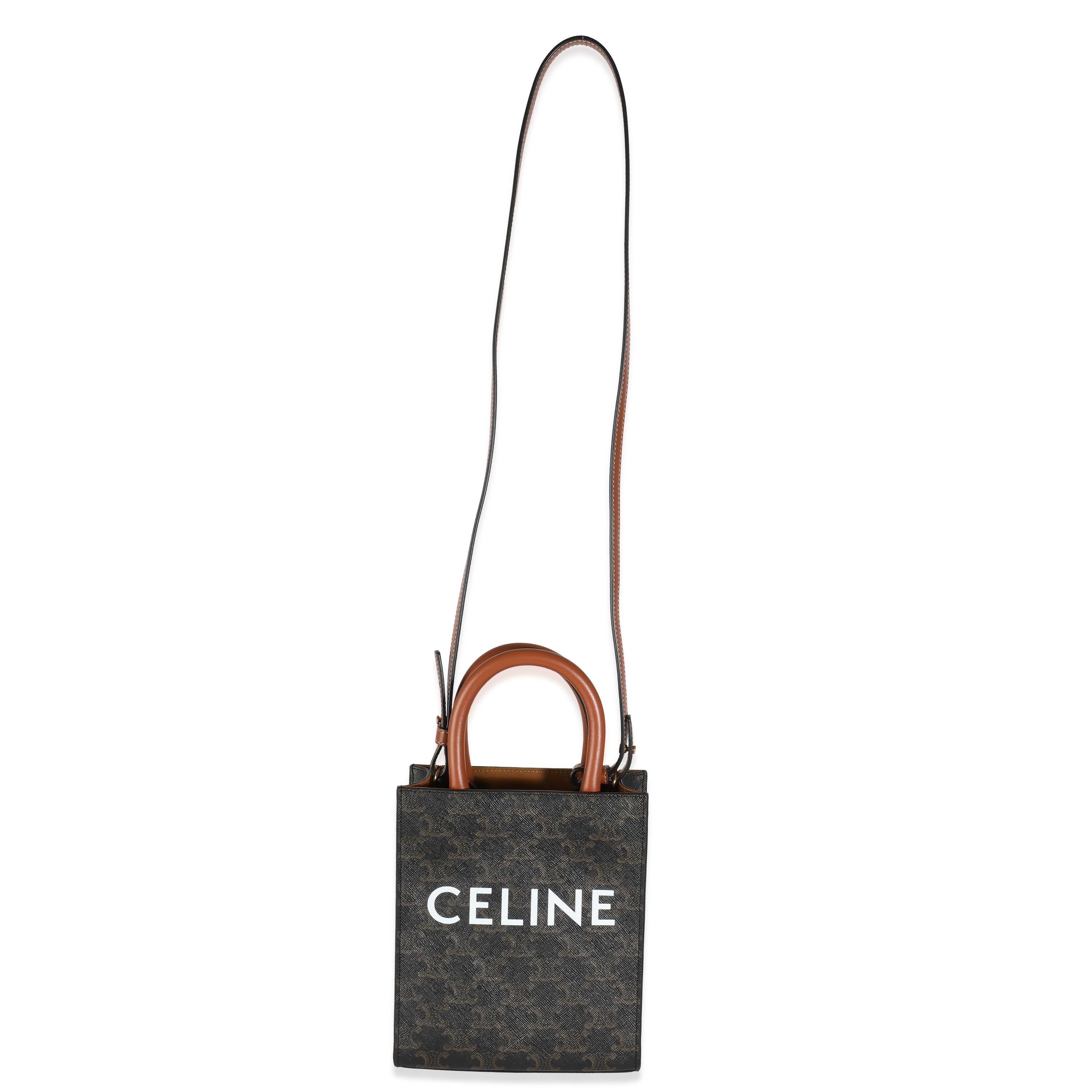 Celine Tan Calfskin Triomphe Canvas Mini Vertical Cabas Tote 1