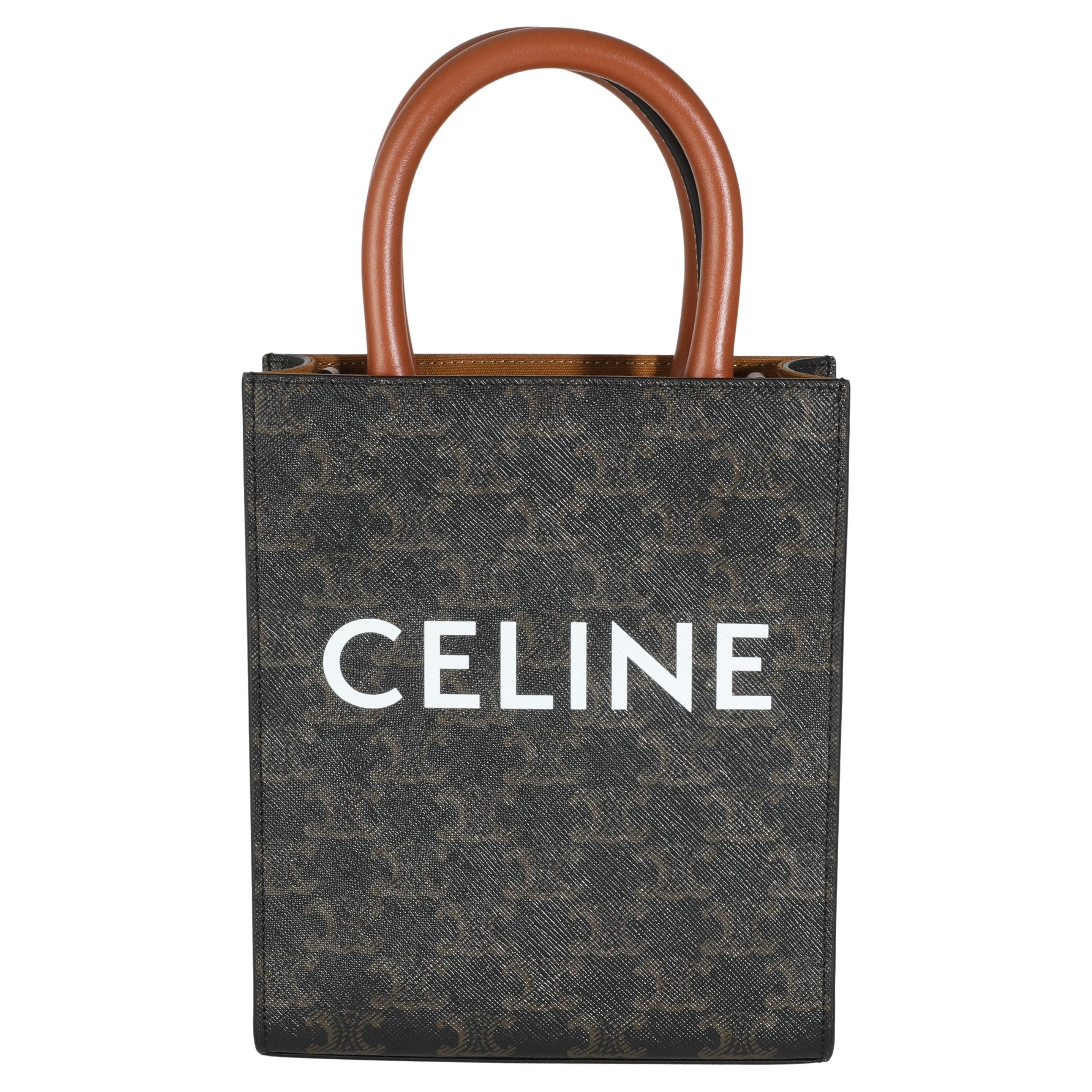 Celine Tan Calfskin Triomphe Canvas Mini Vertical Cabas Tote