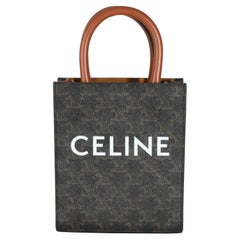 Celine Tan Calfskin Triomphe Canvas Mini Vertical Cabas Tote