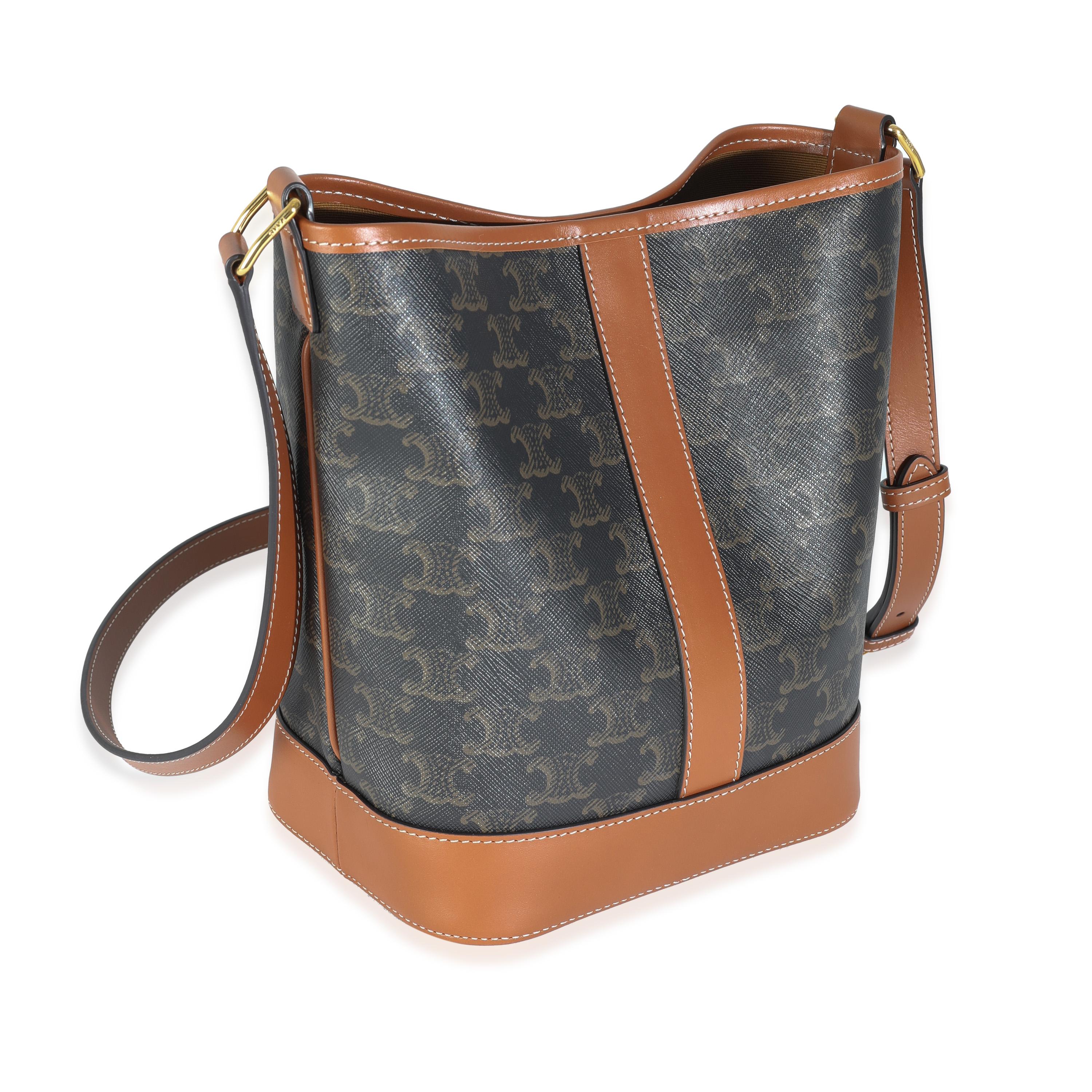 Gray Celine Tan Calfskin Triomphe Canvas Small Bucket Bag