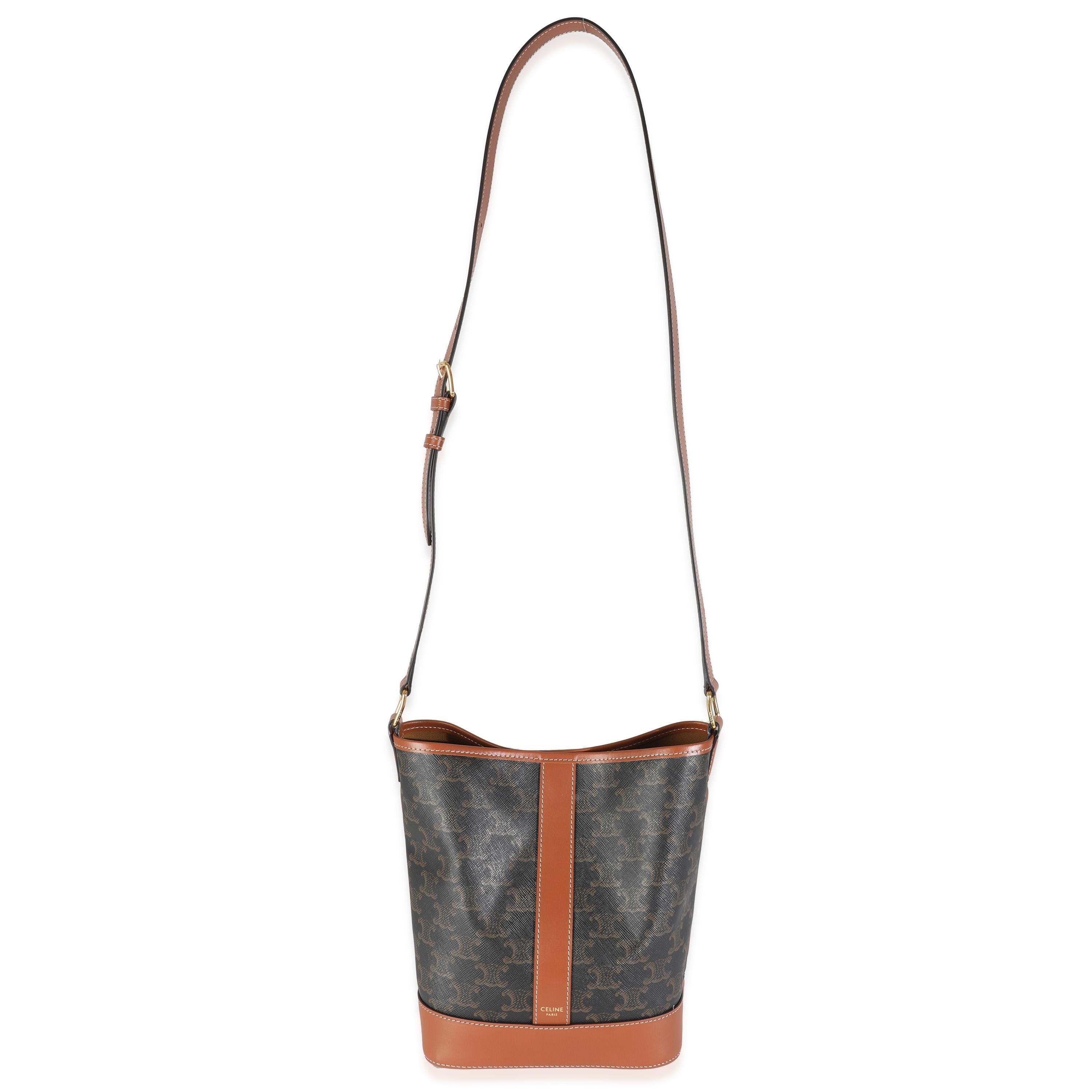 Celine Tan Calfskin Triomphe Canvas Small Bucket Bag 1