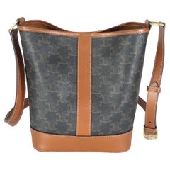 Celine Tan Calfskin Triomphe Canvas Small Bucket Bag