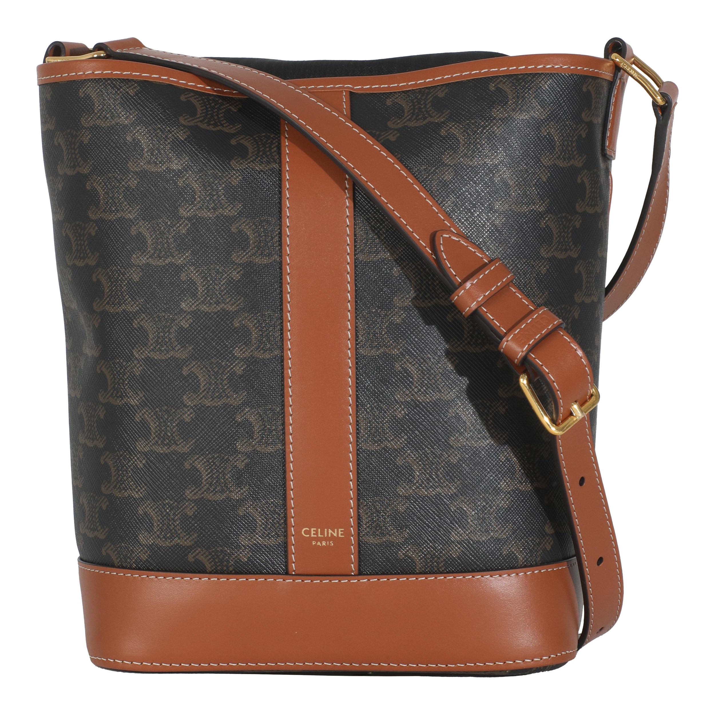 Kleine Eimertasche aus braunem Kalbsleder Triomphe Canvas von Celine
