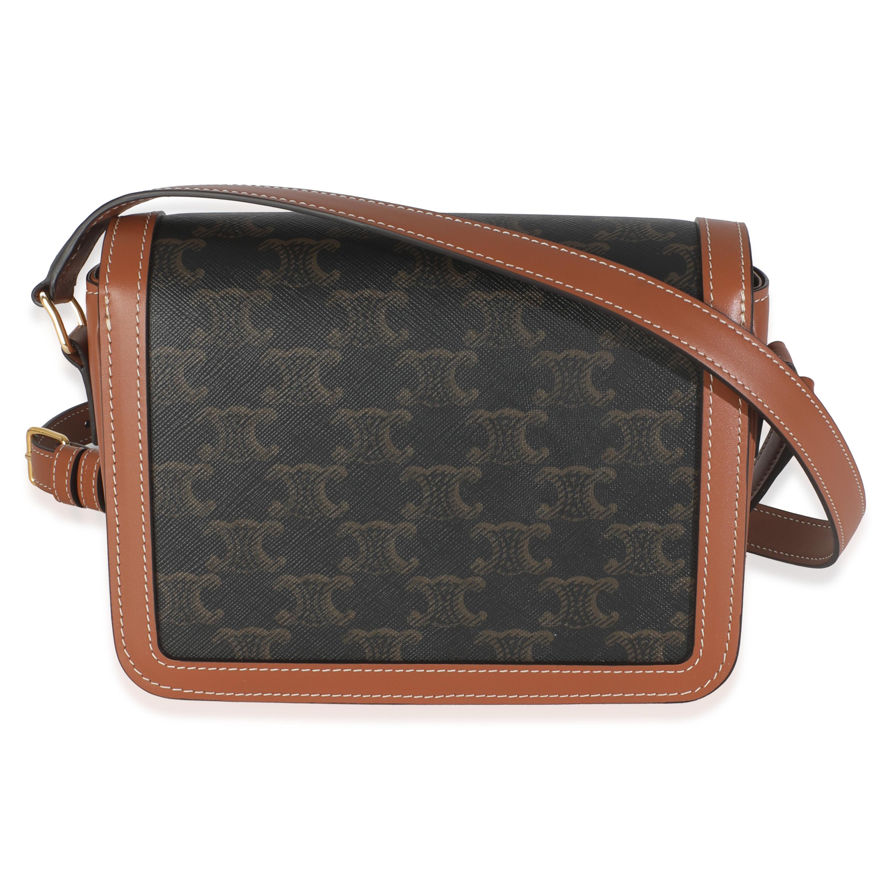 Listing Title: Celine Tan Calfskin Triomphe Canvas Teen Triomphe
SKU: 145882
MSRP: 3600.00 USD
Condition: Pre-owned 
Handbag Condition: Pristine
Condition Comments: Item has no indication of wear.  Plastic along hardware closure. Final sale.
Brand: