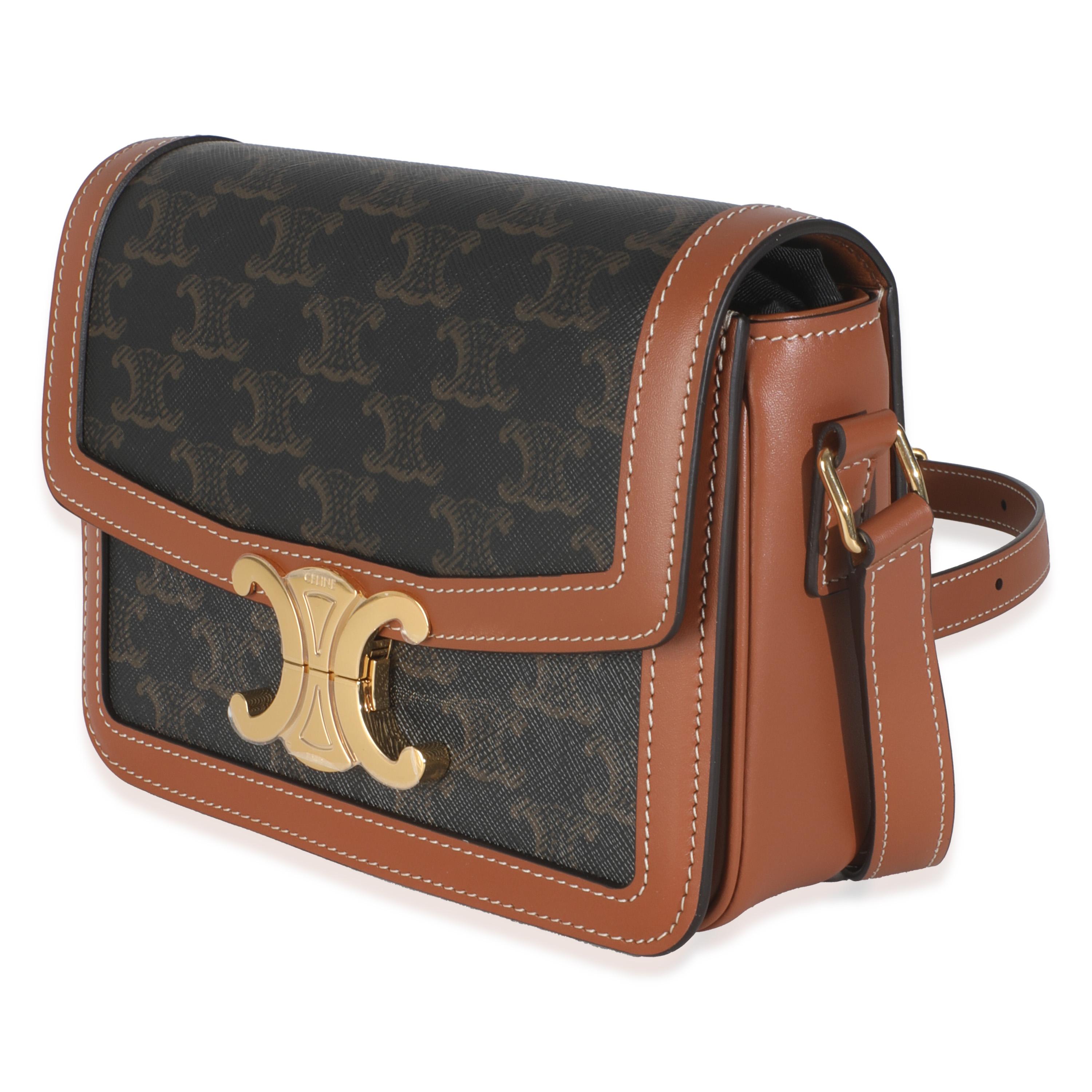 Celine Tan Calfskin Triomphe Canvas Teen Triomphe In Excellent Condition For Sale In New York, NY