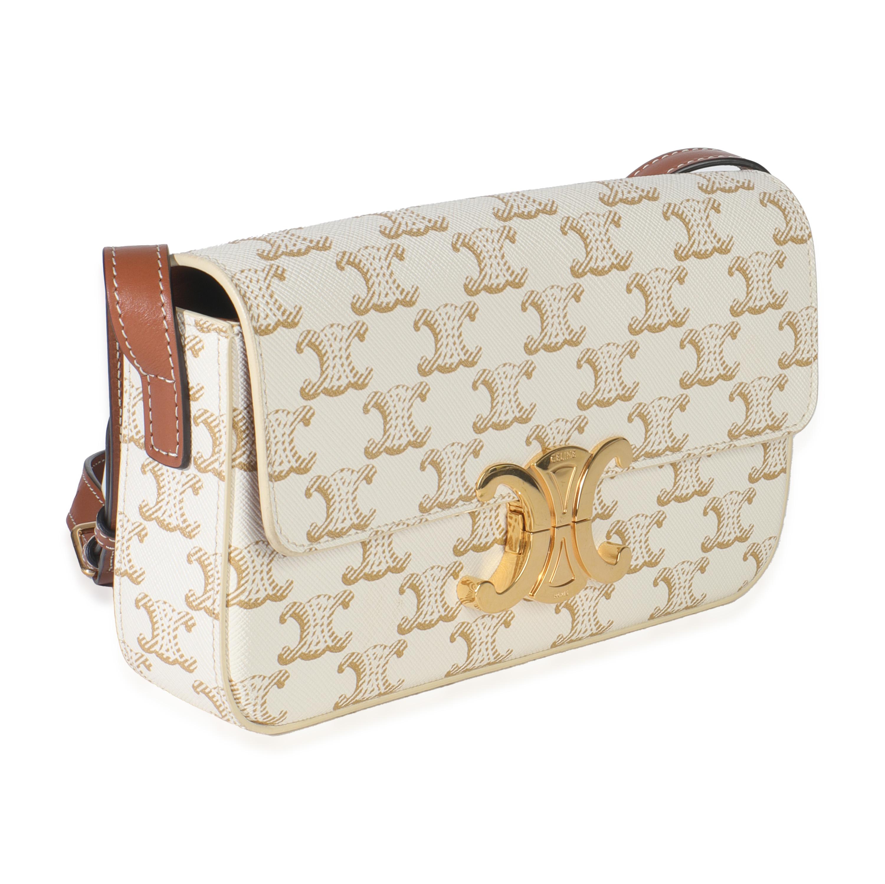 Bianco Celine Borsa a tracolla Triomphe in tela bianca e pelle di vitello Tan Claude in vendita
