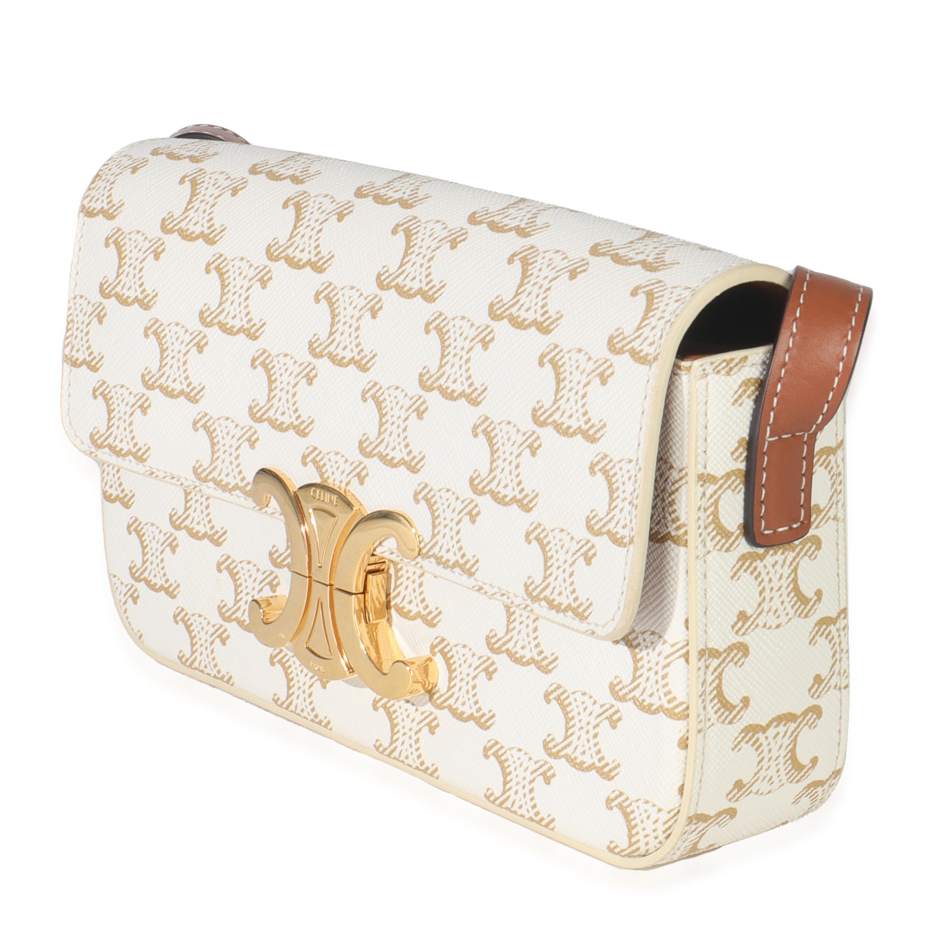 Celine Borsa a tracolla Triomphe in tela bianca e pelle di vitello Tan Claude In condizioni ottime in vendita a New York, NY