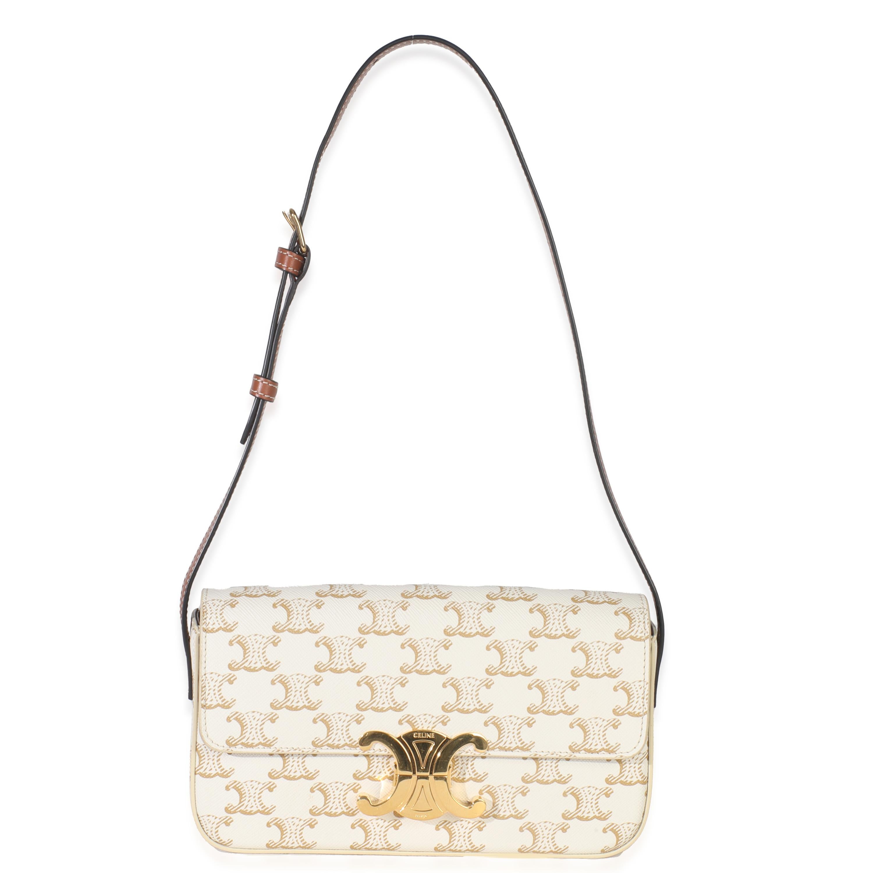 Celine Borsa a tracolla Triomphe in tela bianca e pelle di vitello Tan Claude in vendita 1