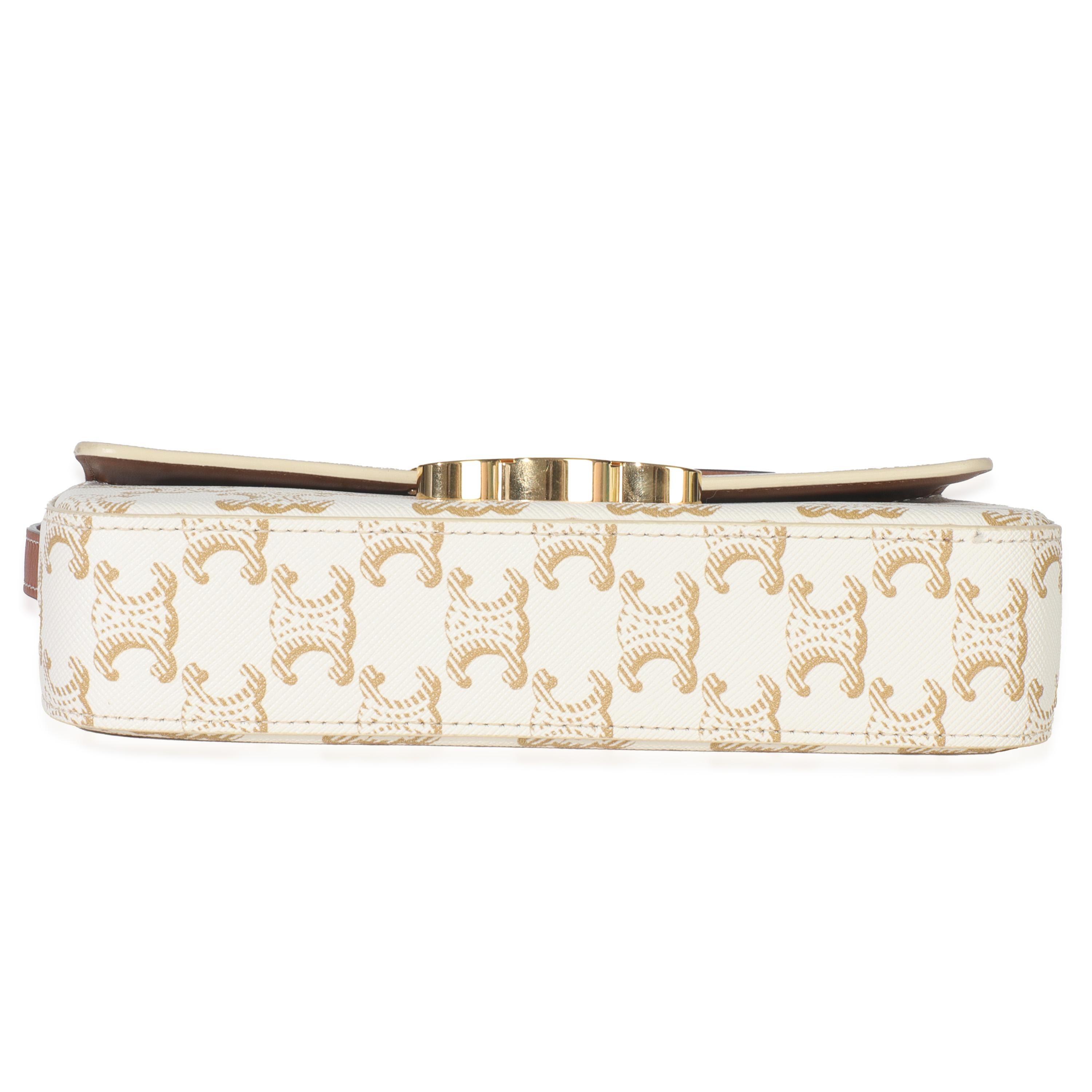 Celine Borsa a tracolla Triomphe in tela bianca e pelle di vitello Tan Claude in vendita 3