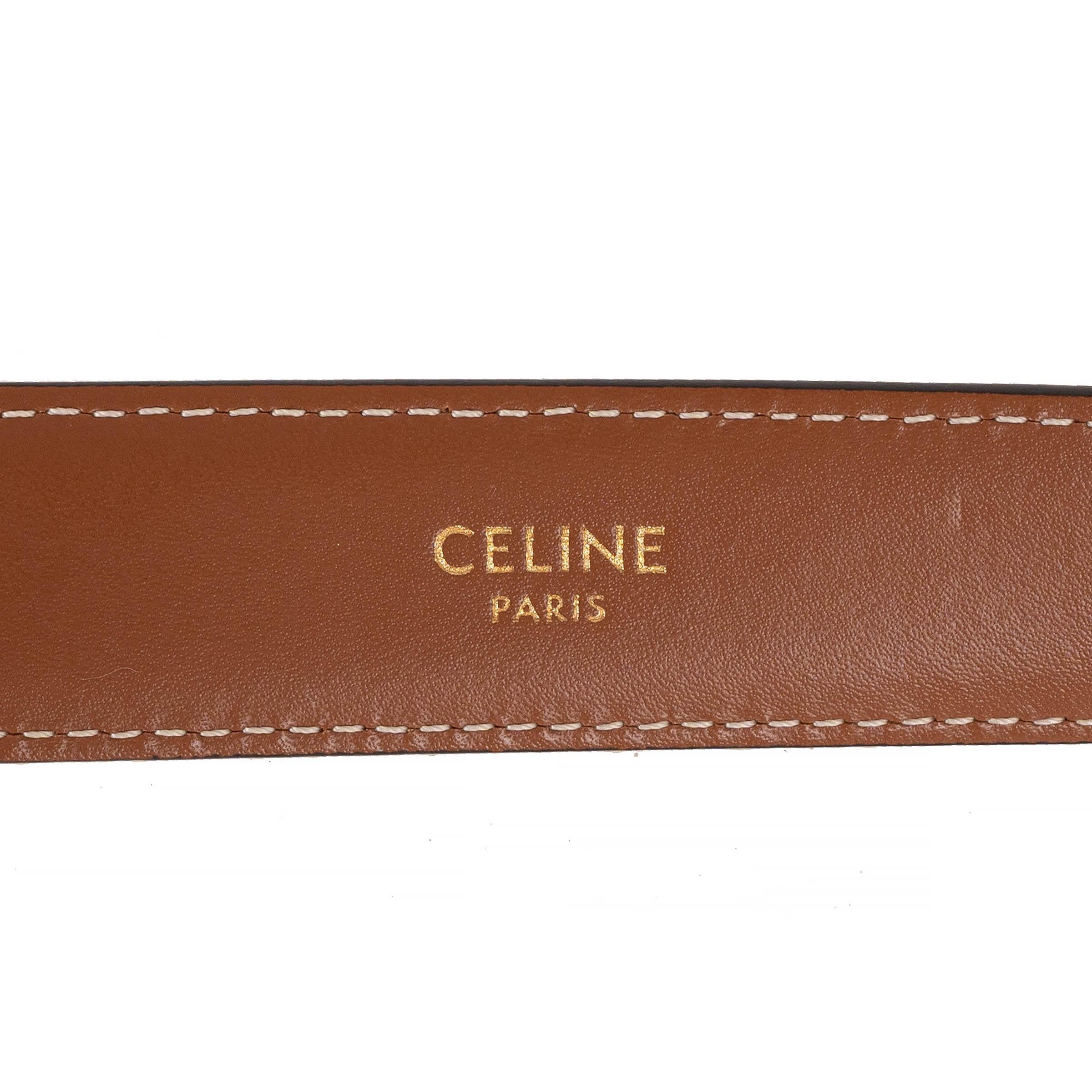 CELINE tan leather 25MM TRIOMPHE MEDIUM Belt 85 2