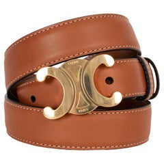 CELINE tan leather 25MM TRIOMPHE MEDIUM Belt 85
