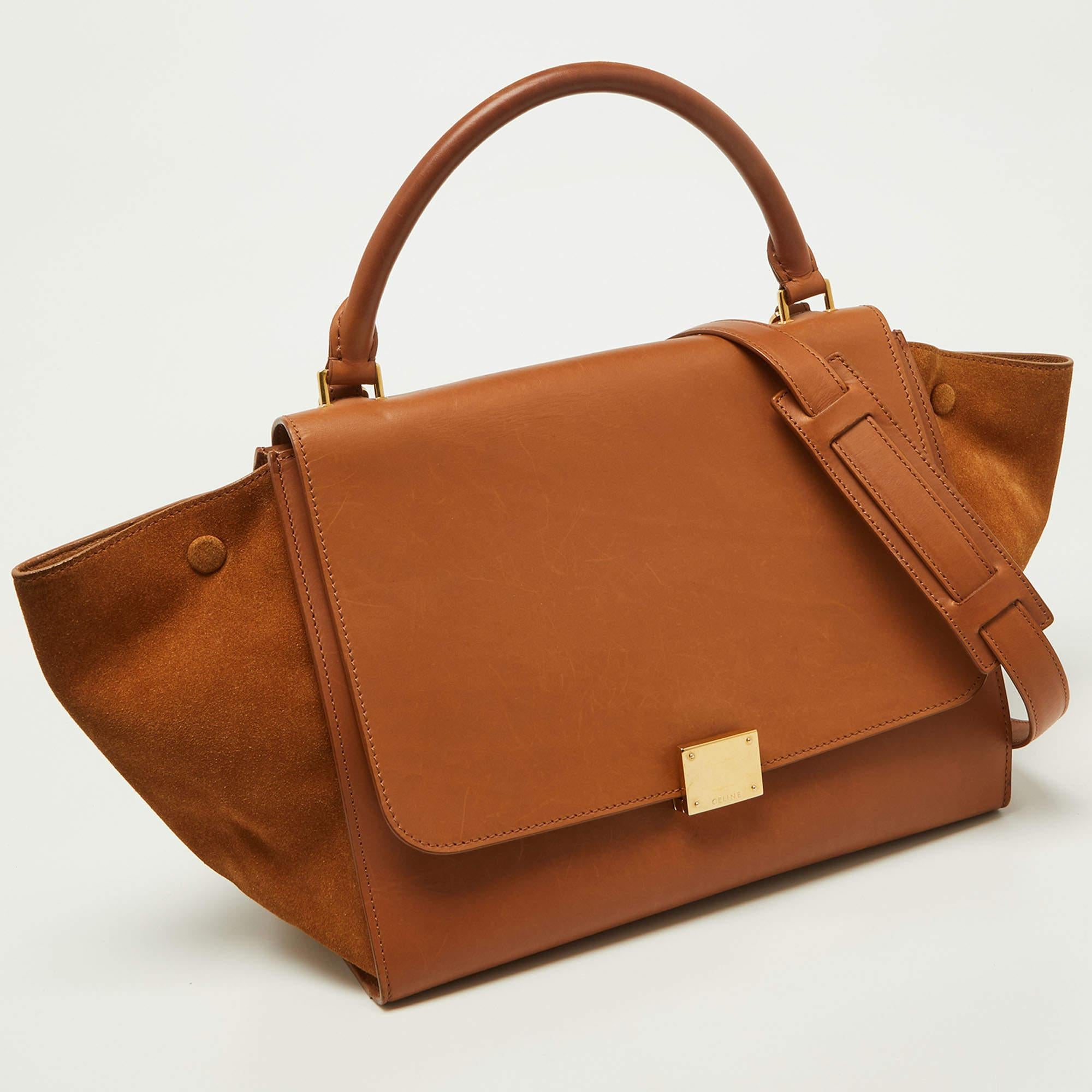 Women's Celine Tan Leather and Suede Medium Trapeze Bag