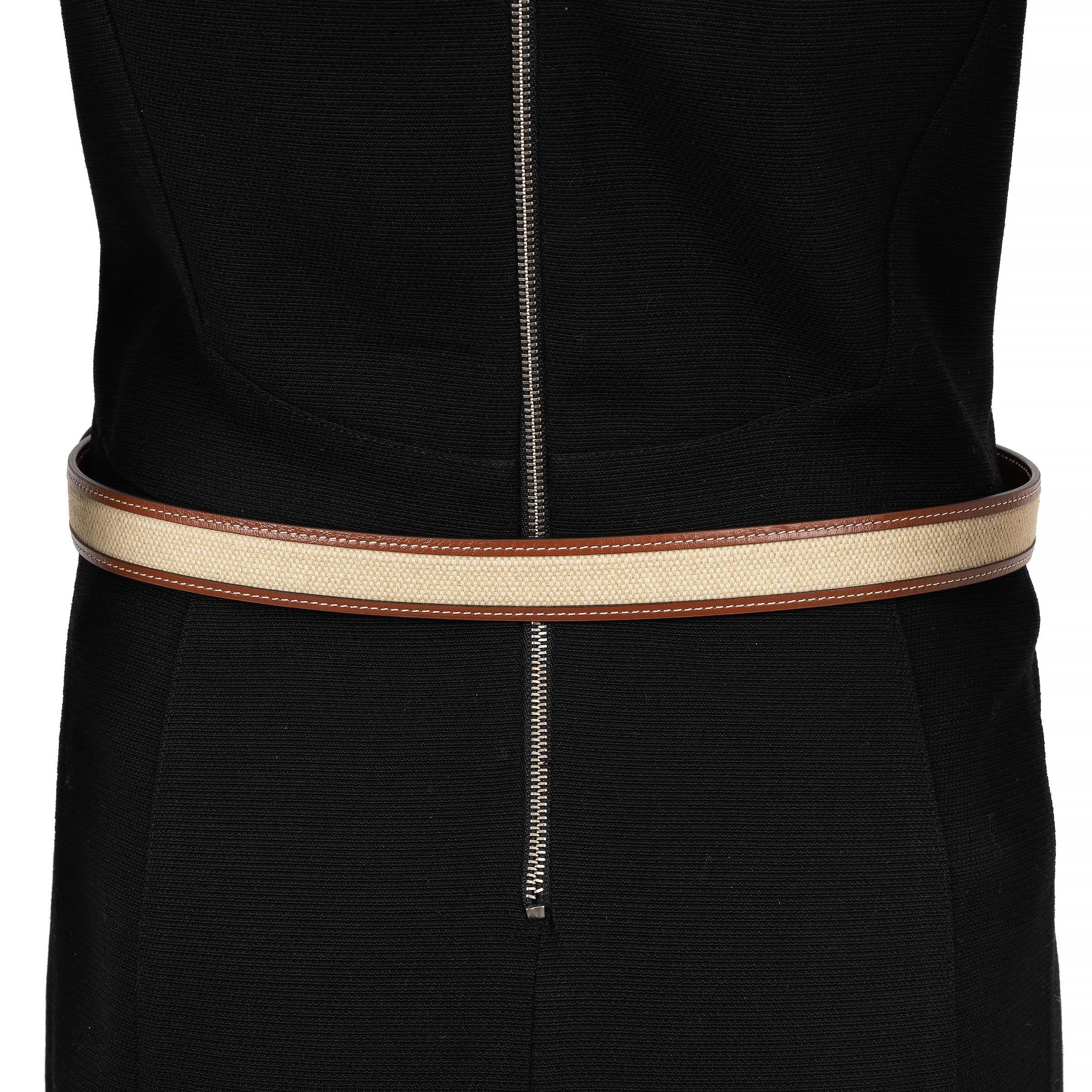 Women's or Men's CELINE tan leather & canvas 25MM TRIOMPHE MEDIUM Belt 85 For Sale