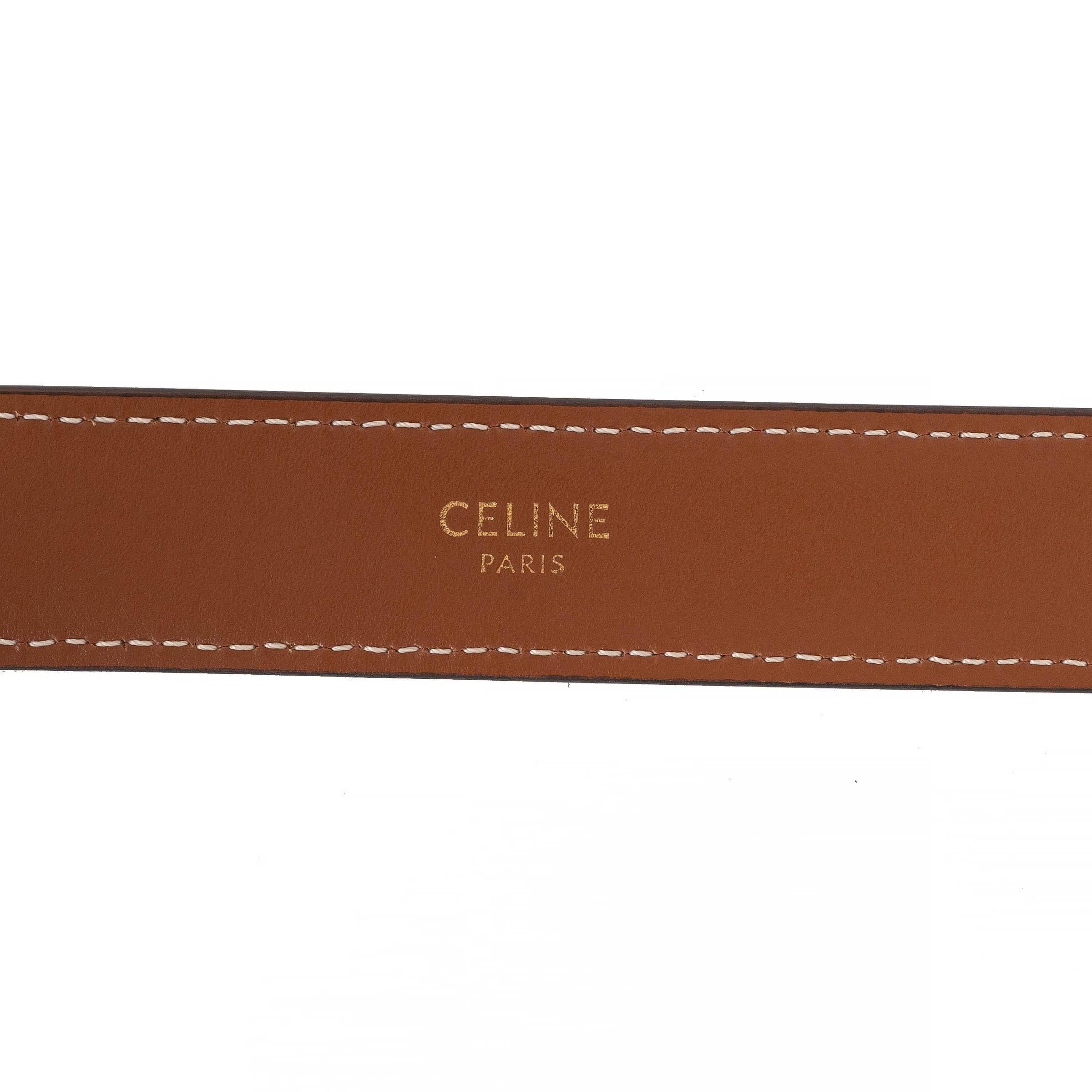 CELINE tan leather & canvas 25MM TRIOMPHE MEDIUM Belt 85 For Sale 2