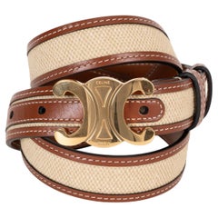 CELINE tan leather & canvas 25MM TRIOMPHE MEDIUM Belt 85