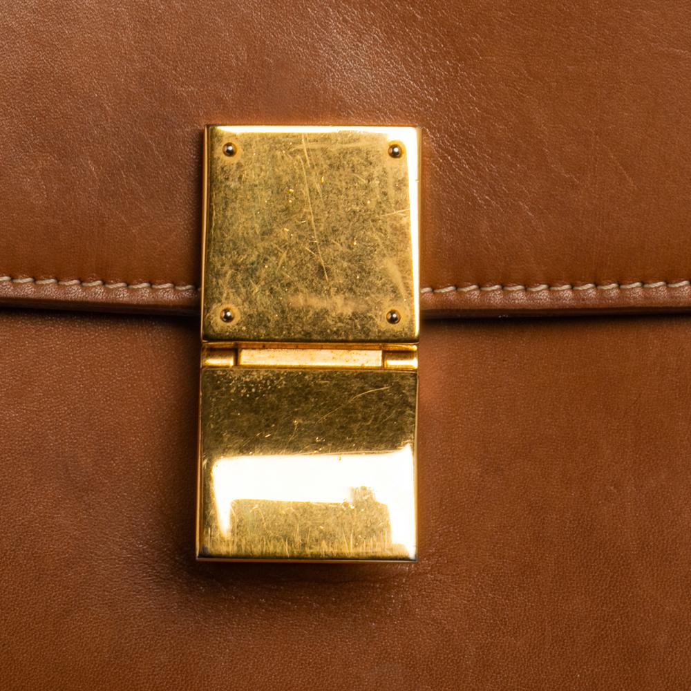 Celine Tan Leather Medium Classic Box Shoulder Bag 2