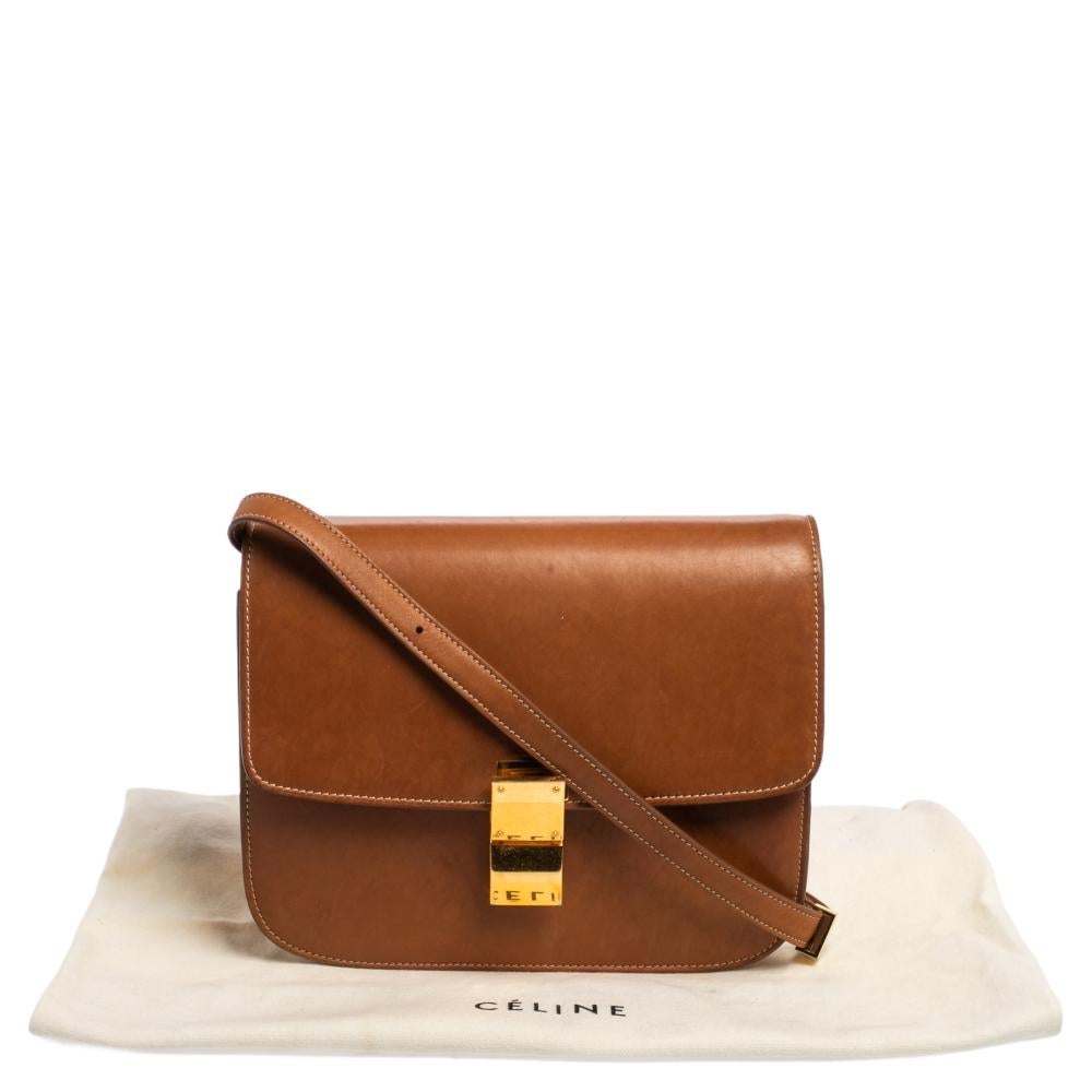 Celine Tan Leather Medium Classic Box Shoulder Bag 5