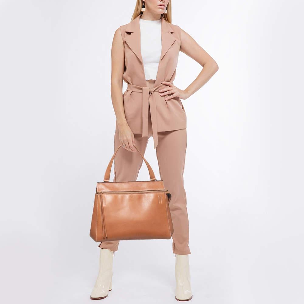 Celine Tan Leather Medium Edge Top Handle Bag In Good Condition In Dubai, Al Qouz 2