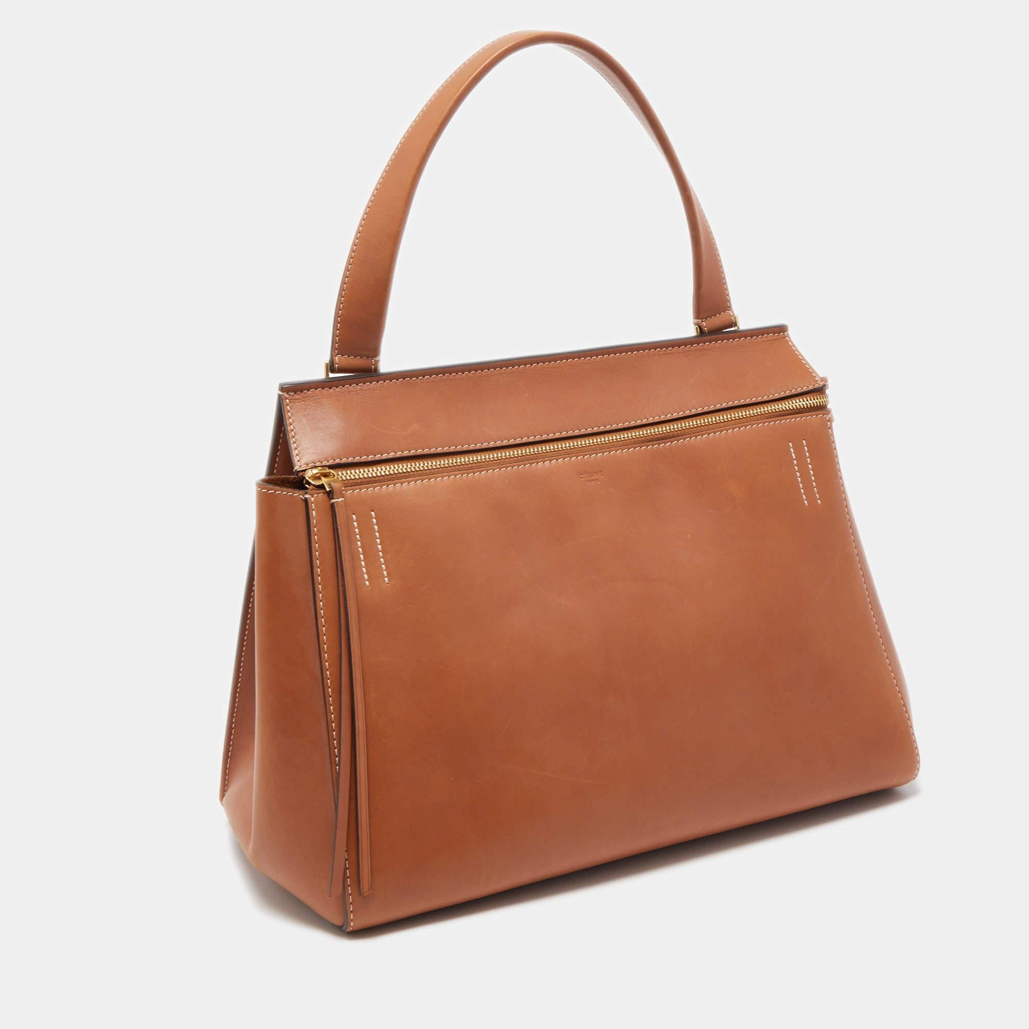 Women's Celine Tan Leather Medium Edge Top Handle Bag