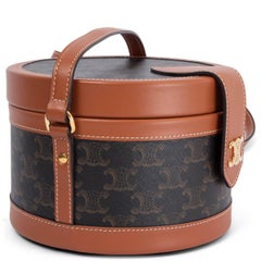 CELINE tan leather & Triomphe canvas MEDIUM TAMBOUR Shoulder Bag