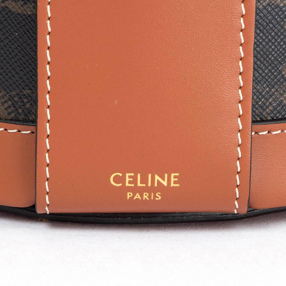 Brown CELINE tan leather & Triomphe canvas MEDIUM TAMBOUR Shoulder Bag For Sale