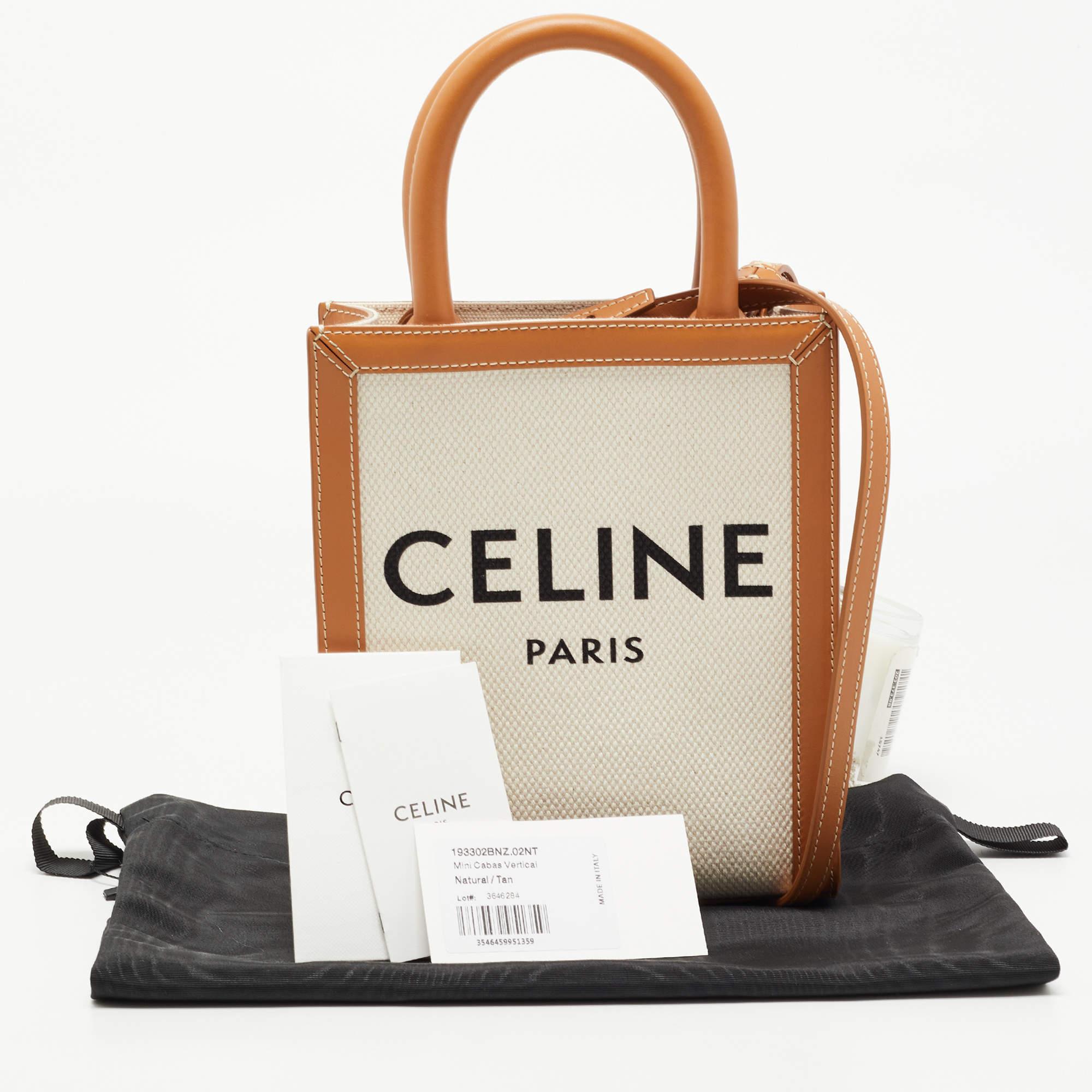 Celine Tan Logo Canvas and Leather Mini Vertical Cabas Tote 6