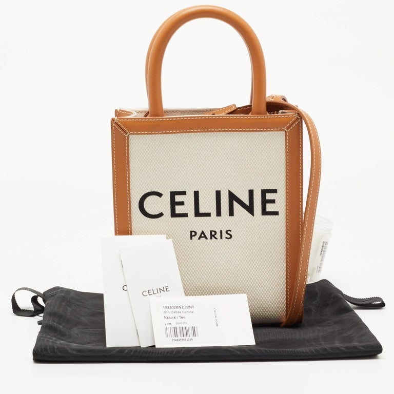 Celine Tan Logo Canvas and Leather Mini Vertical Cabas Tote at
